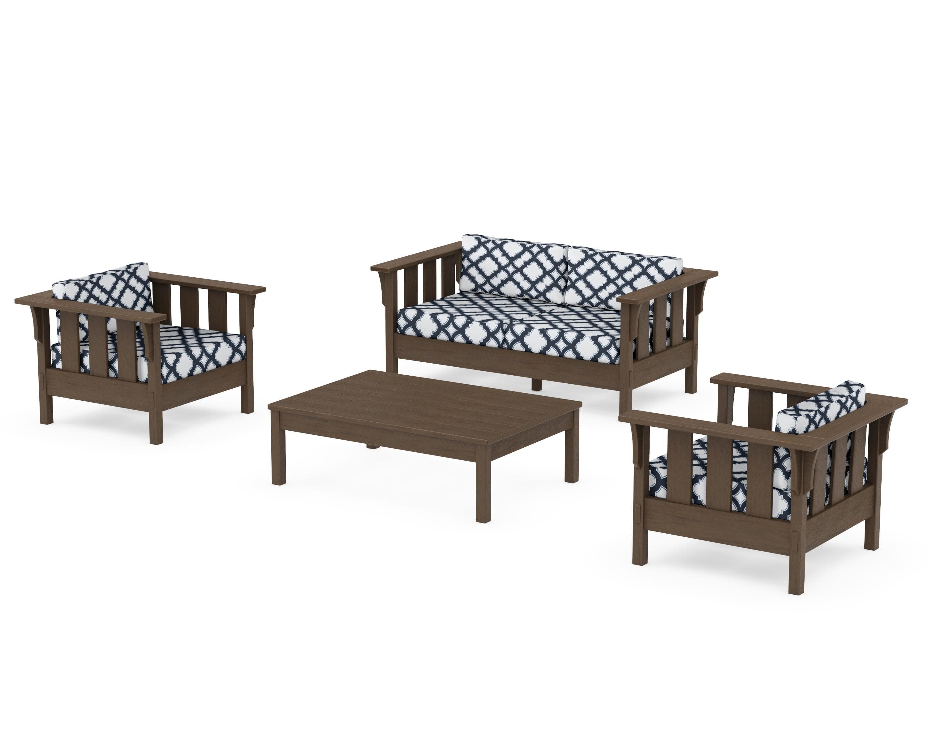 Acadia 4-Piece Deep Seating Set with Loveseat in Kona / Trellis Marine Indigo