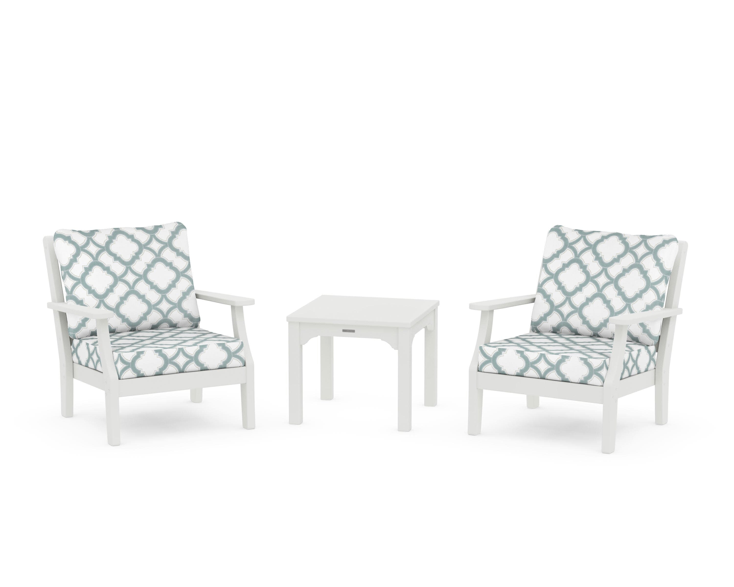 Chinoiserie 3-Piece Deep Seating Set in Vintage White / Trellis Glacier Spa