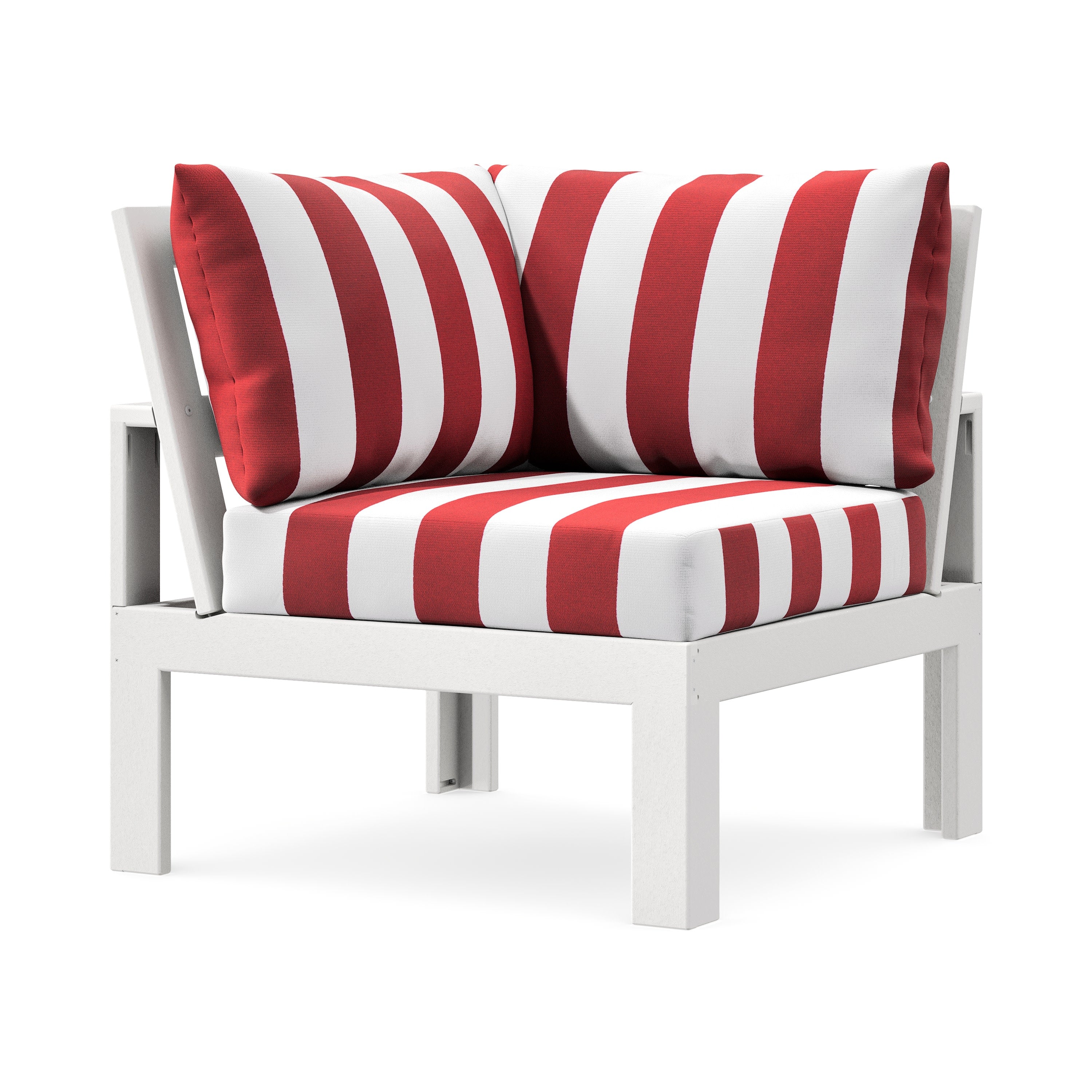 Modular Corner Chair in White / Cabana Stripe Crimson