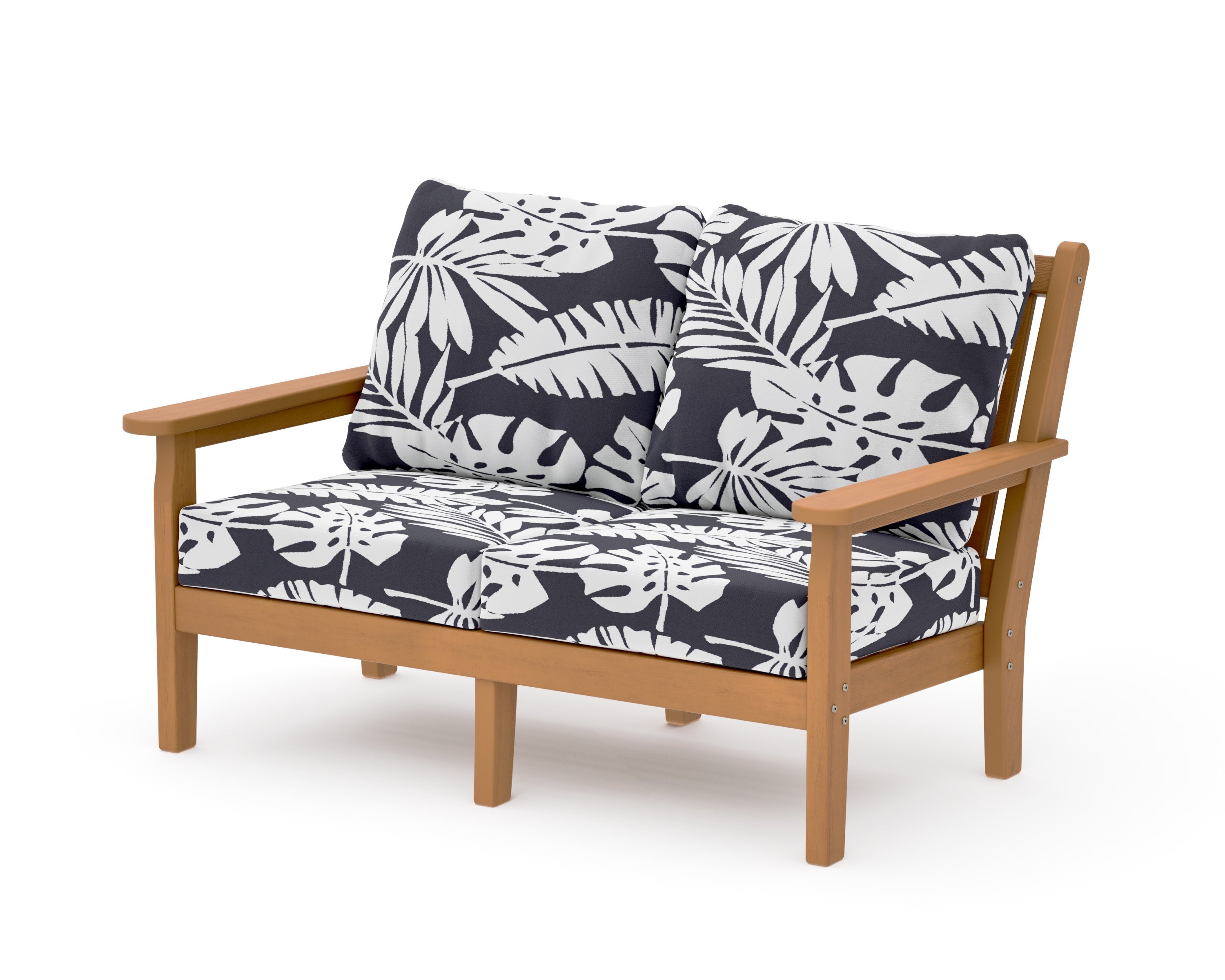 Chippendale Deep Seating Loveseat in Natural / Leaf Navy