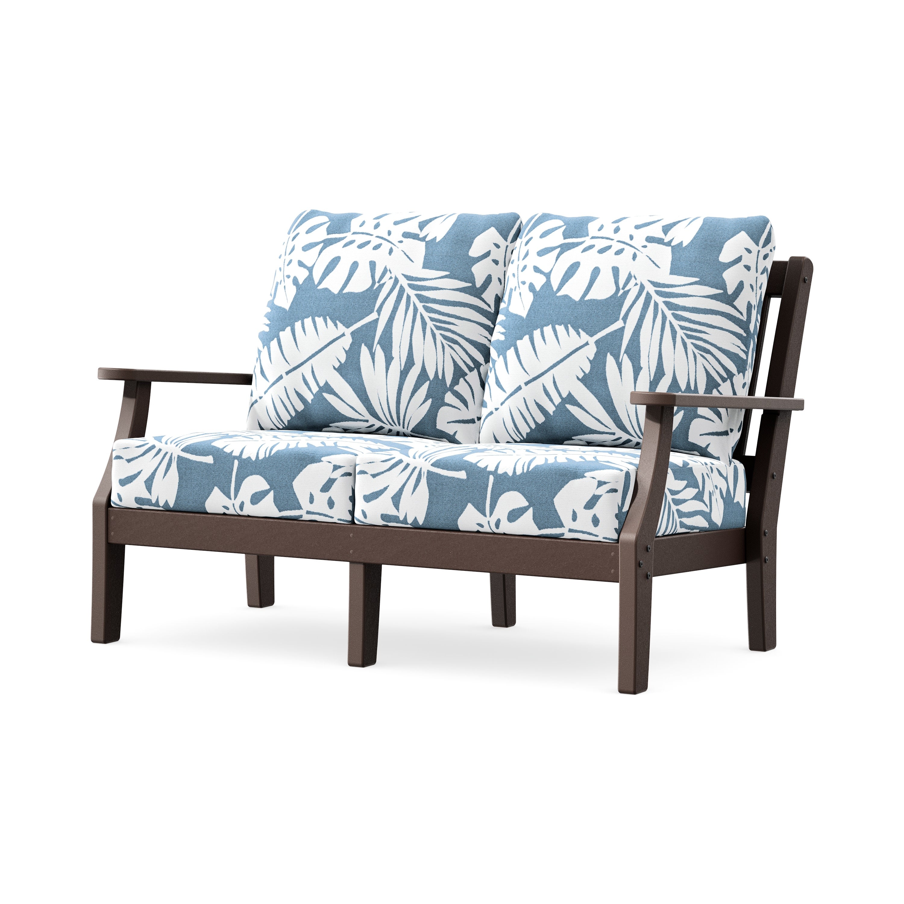 Chinoiserie Deep Seating Loveseat in Mahogany / Leaf Sky Blue