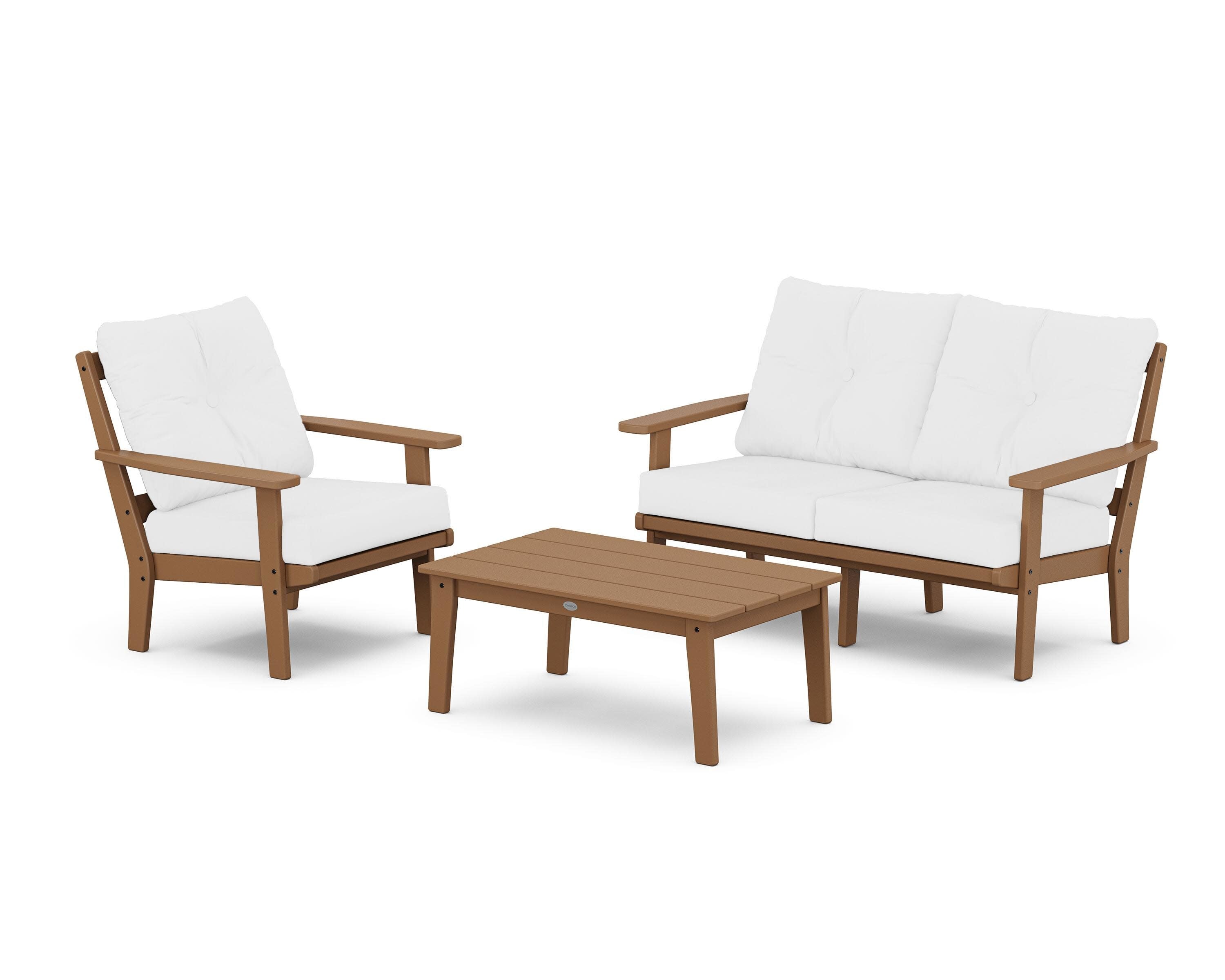 Prairie 3-Piece Deep Seating Set with Loveseat in Teak / Natural