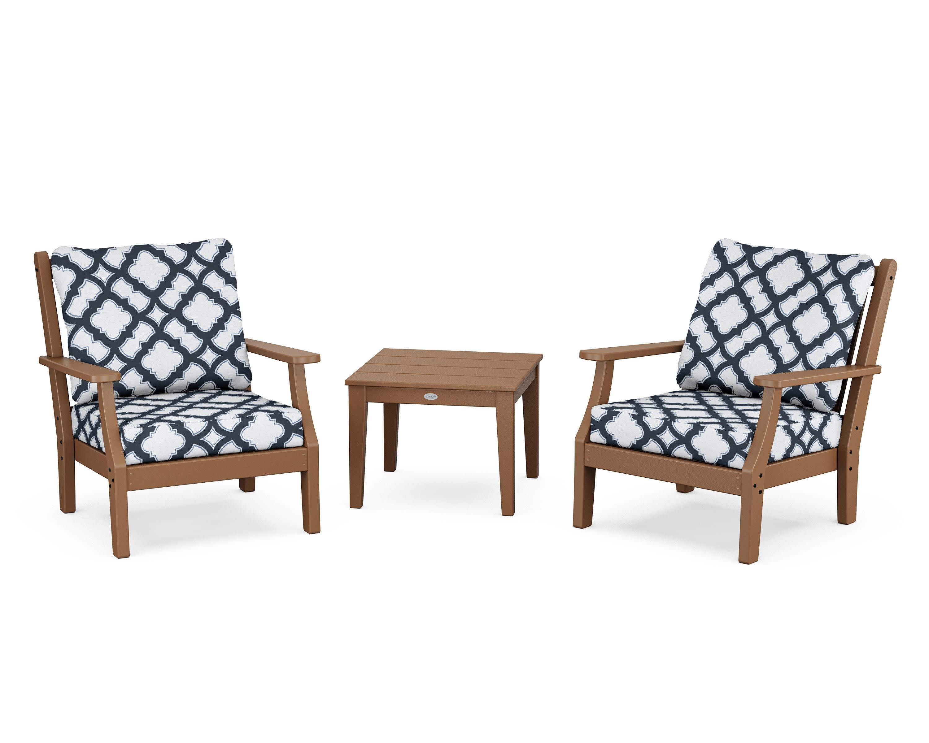Wovendale 3-Piece Deep Seating Set in Teak / Trellis Marine Indigo