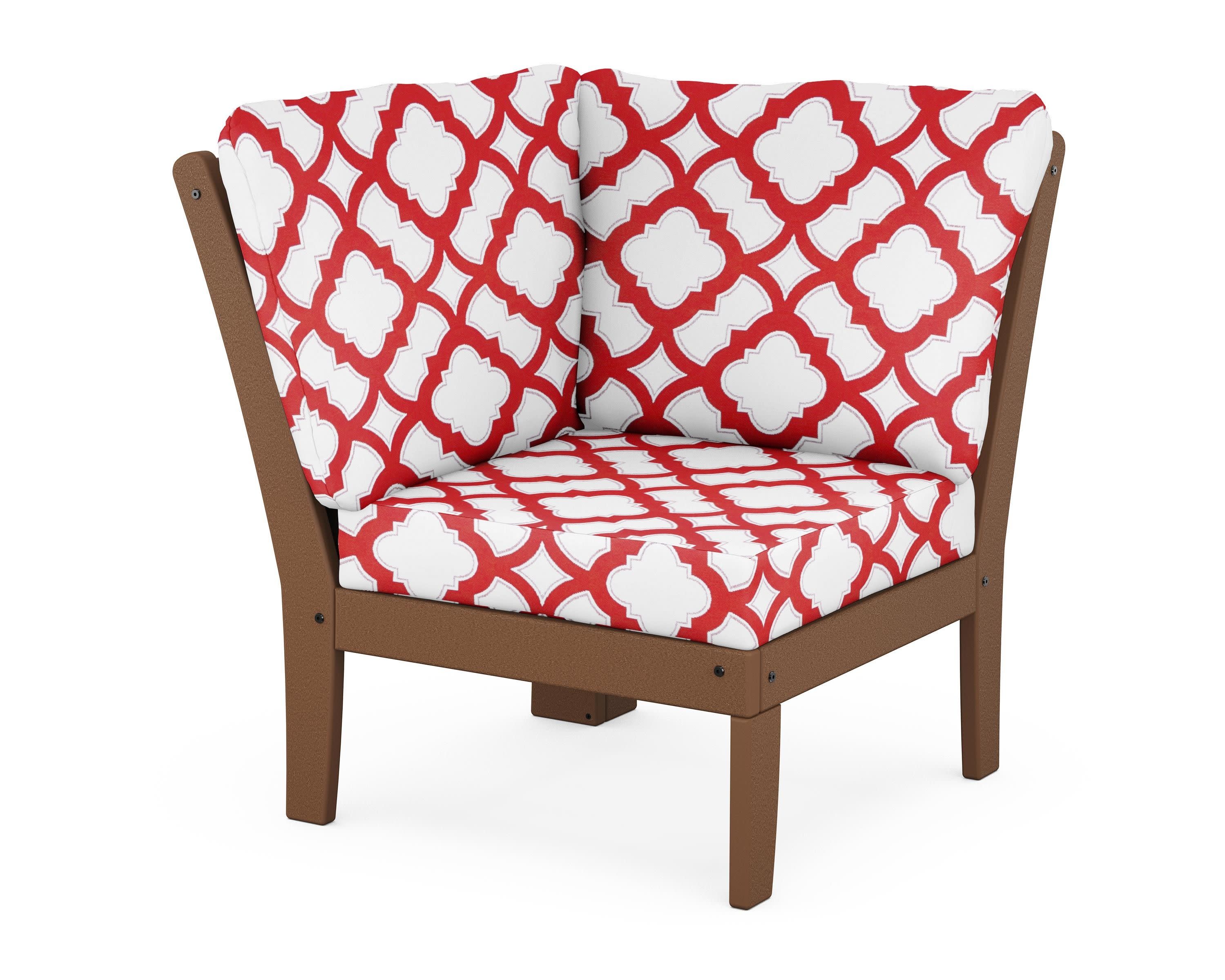 Braxton Modular Corner Chair in Teak / Trellis Crimson