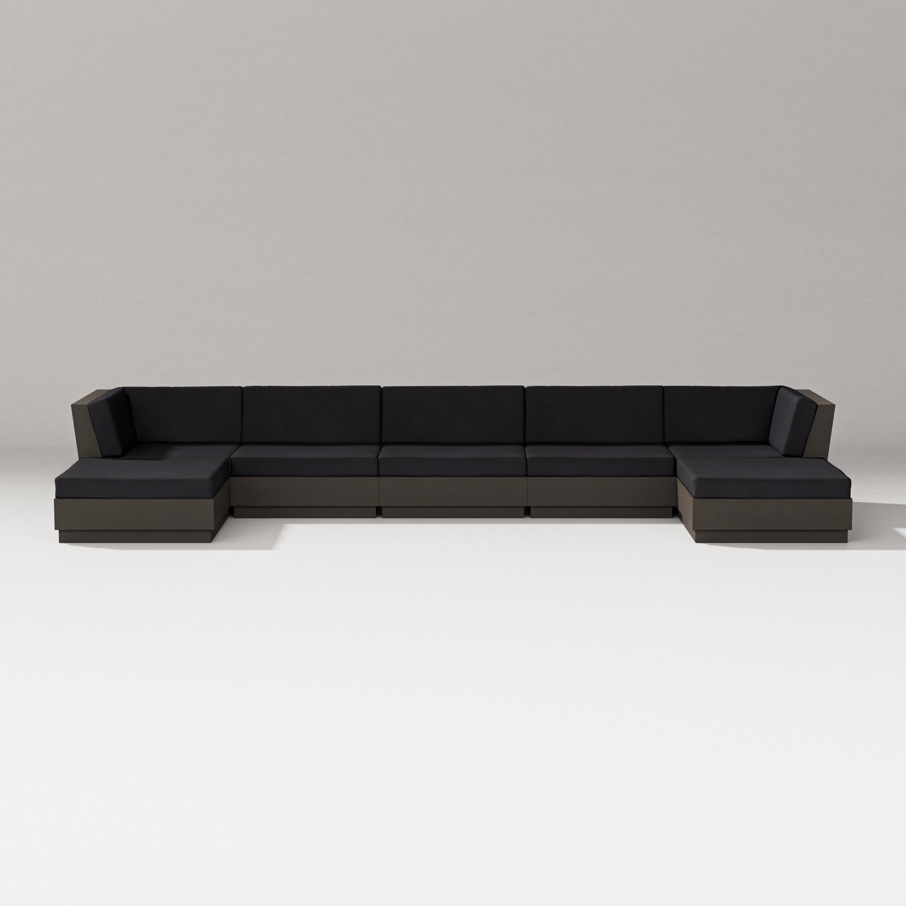 Elevate 7-Piece Double Chaise Sectional in Vintage Coffee / Midnight Linen