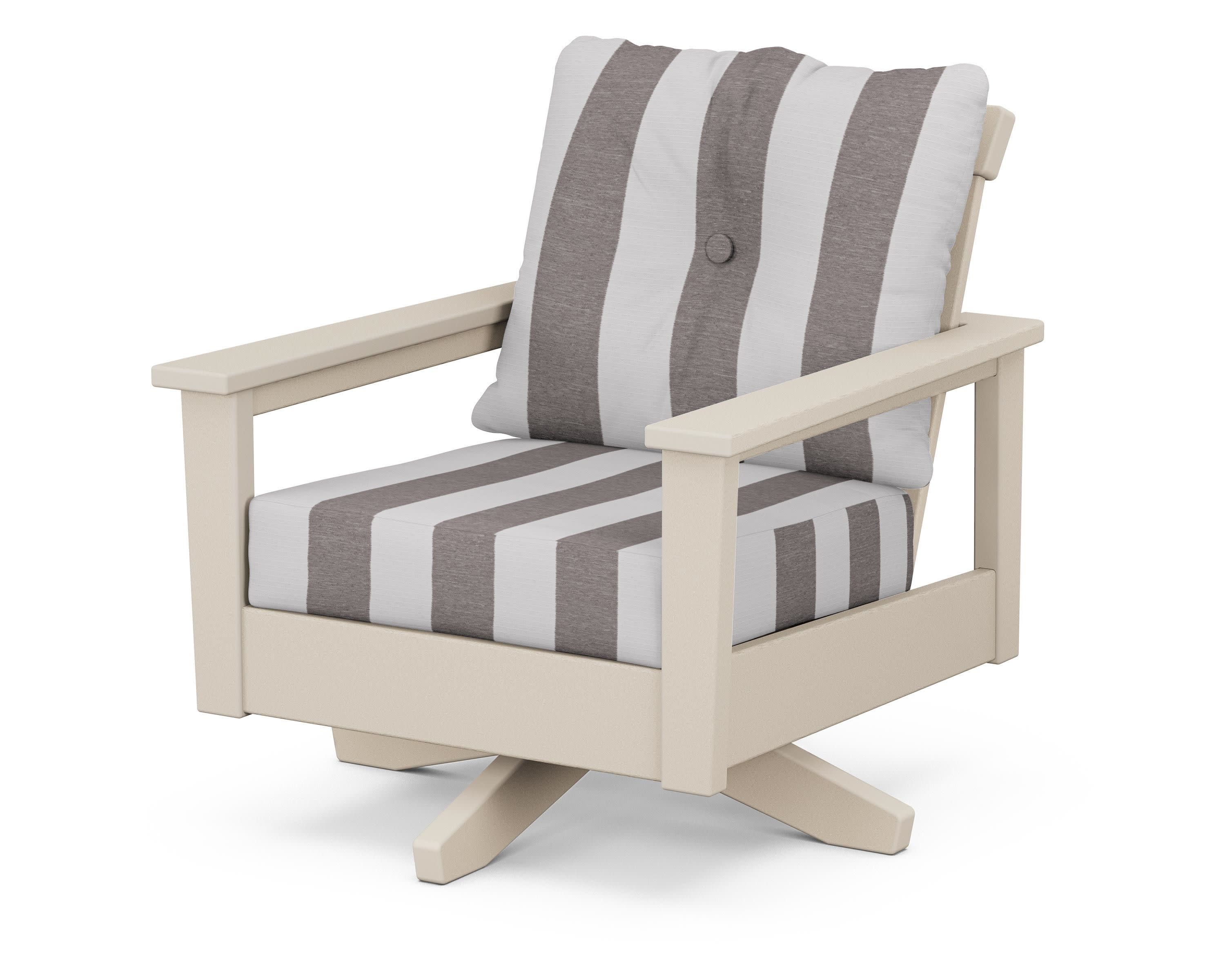 Prescott Deep Seating Swivel Chair in Sand / Cabana Stripe Grey Mist