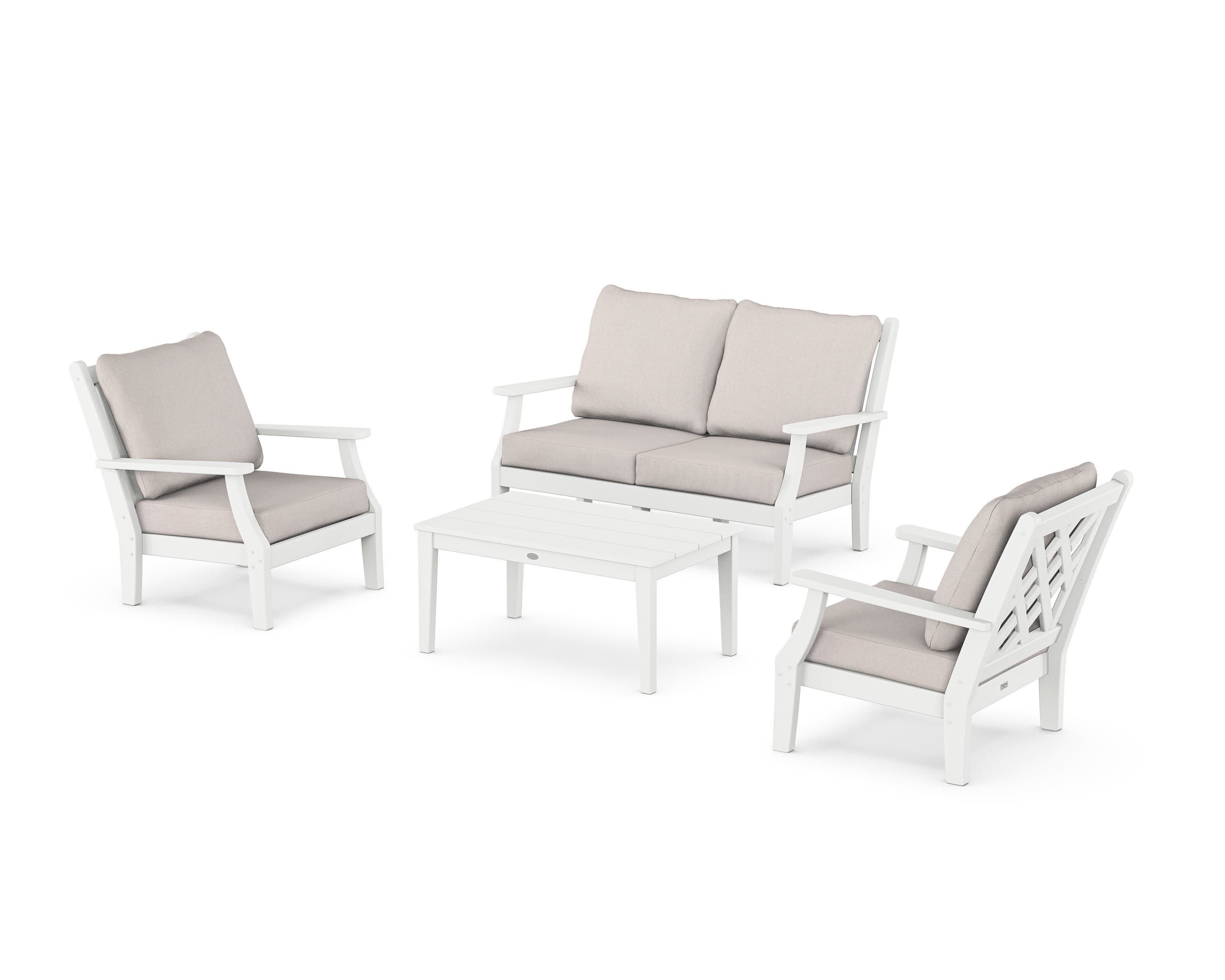Wovendale 4-Piece Deep Seating Set with Loveseat in White / Dune Burlap