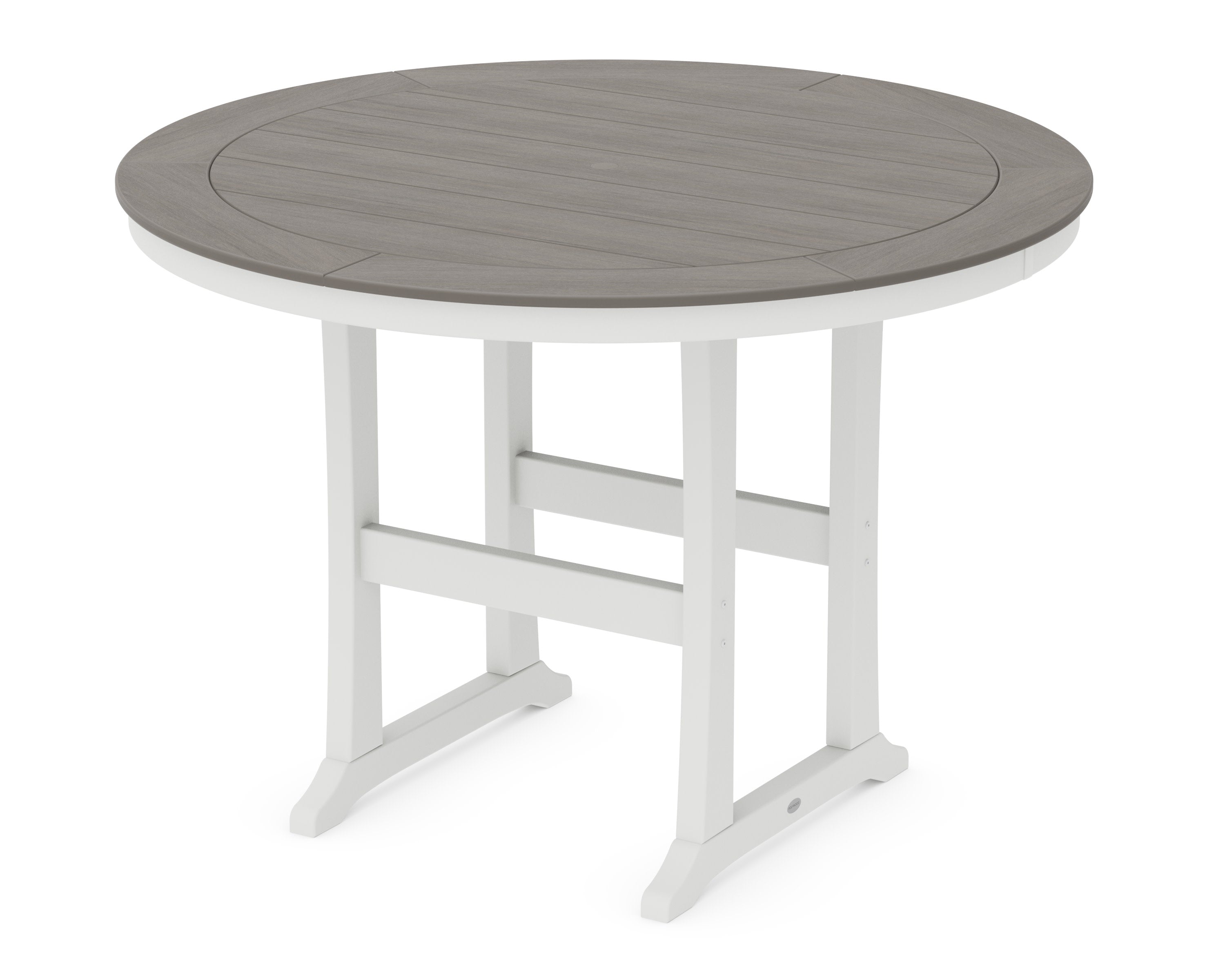 Nautical Trestle 60" Round Bar Table in White / Driftwood