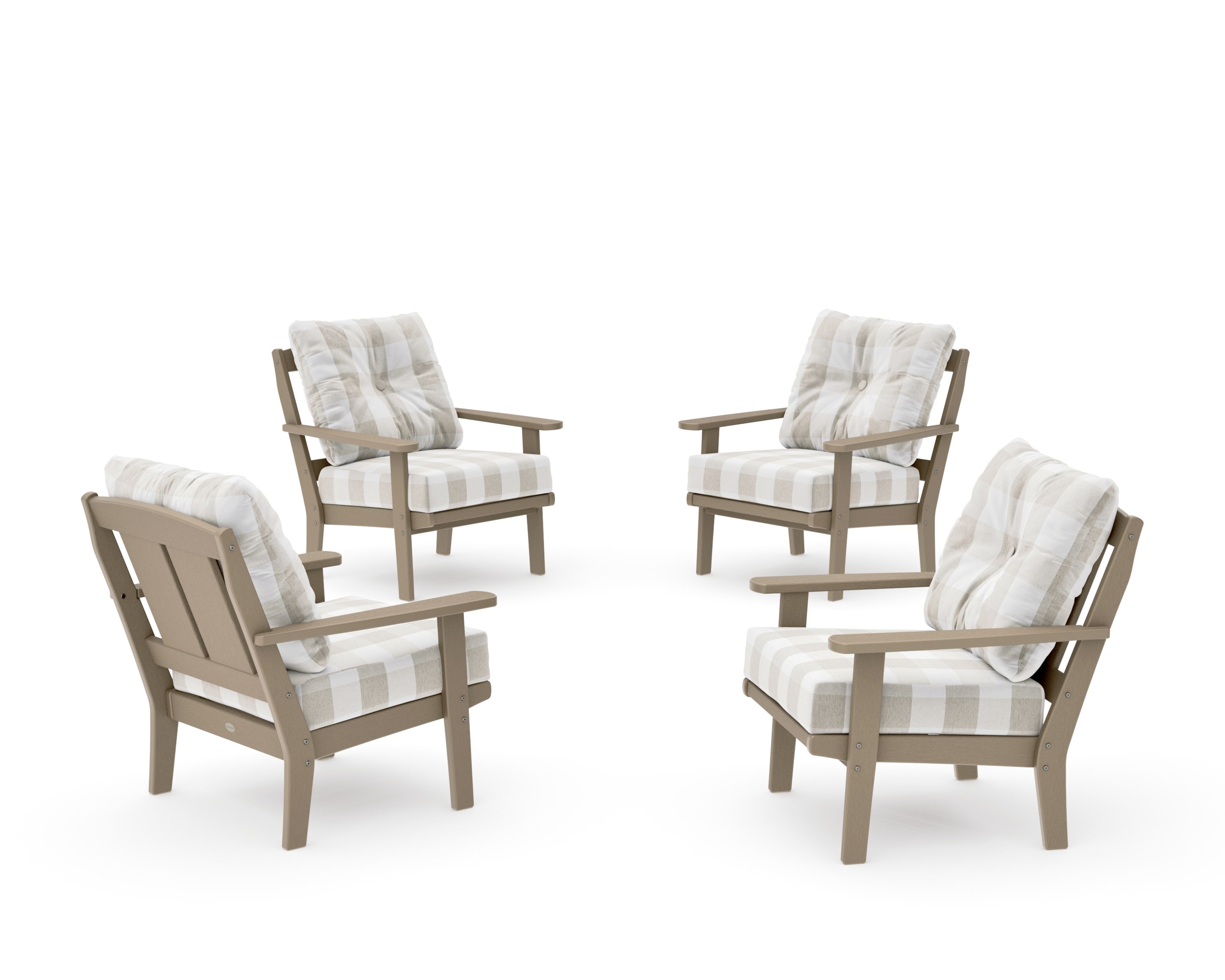 Mission 5-Piece Deep Seating Set with Fire Pit Table in Vintage Sahara / Buffalo Plaid Dune Burlap