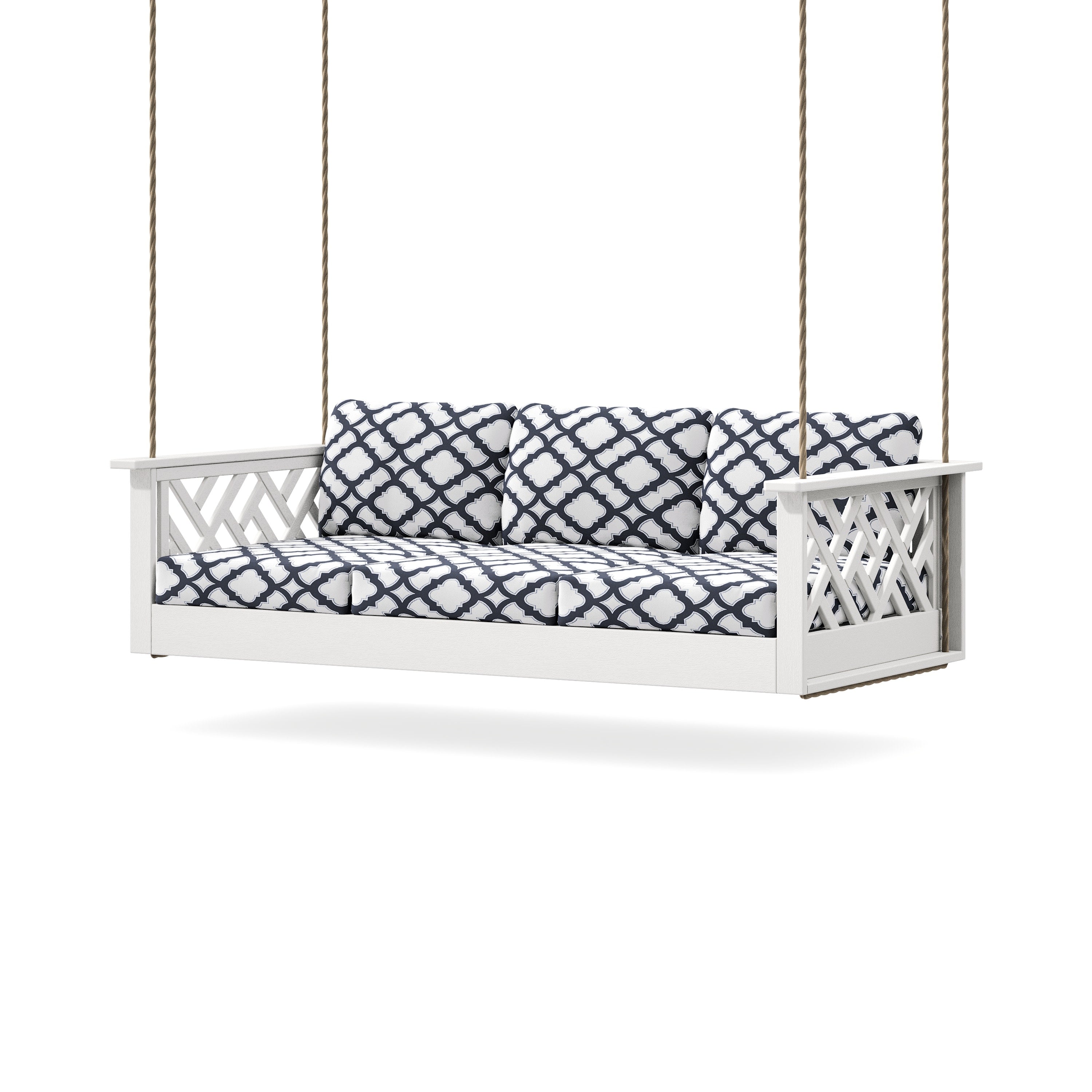 Chippendale Daybed Swing in Vintage White / Trellis Navy
