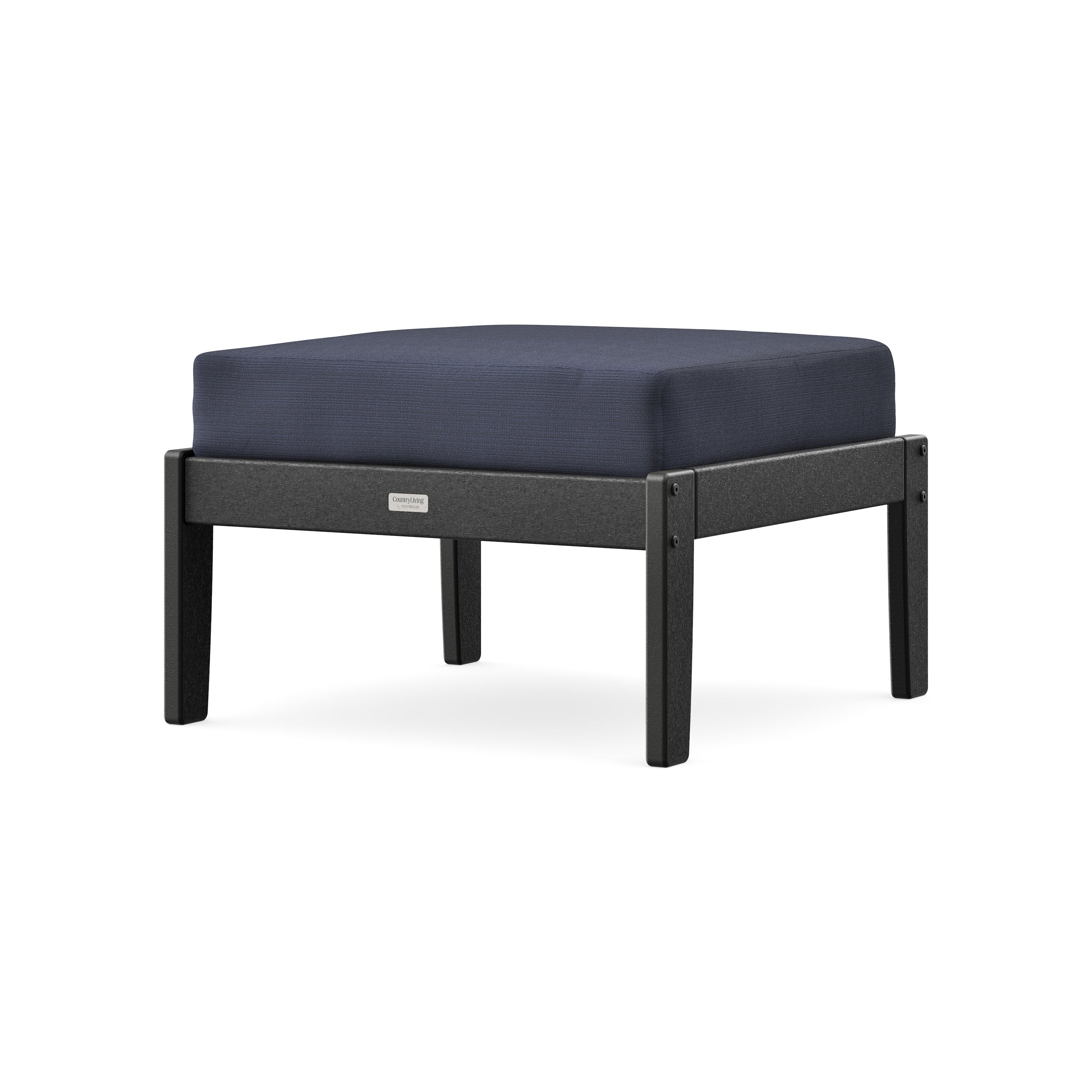 Cottage Deep Seating Ottoman in Black / Navy Linen