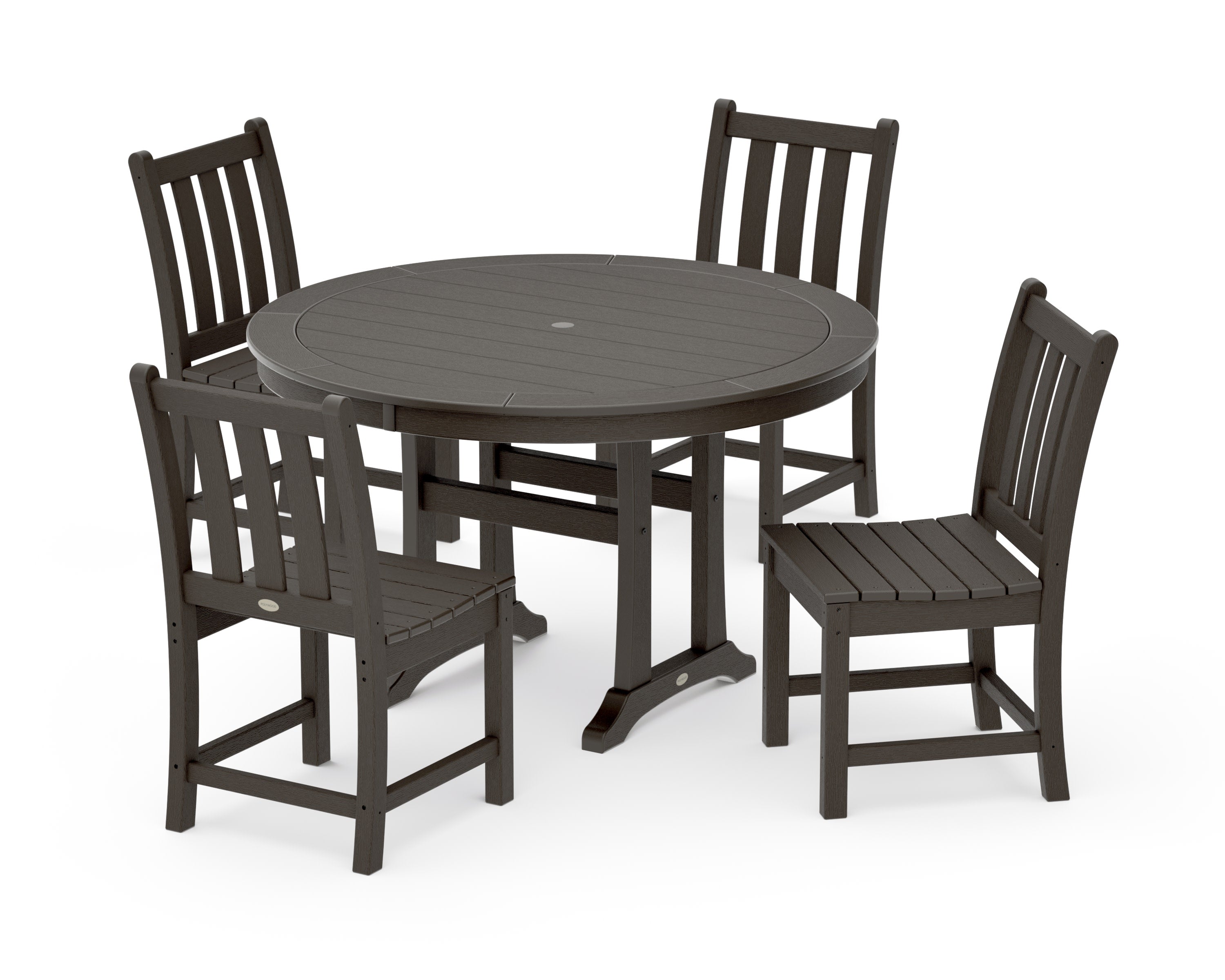 Traditional Garden Side Chair 5-Piece Round Dining Set With Trestle Legs in Vintage Coffee