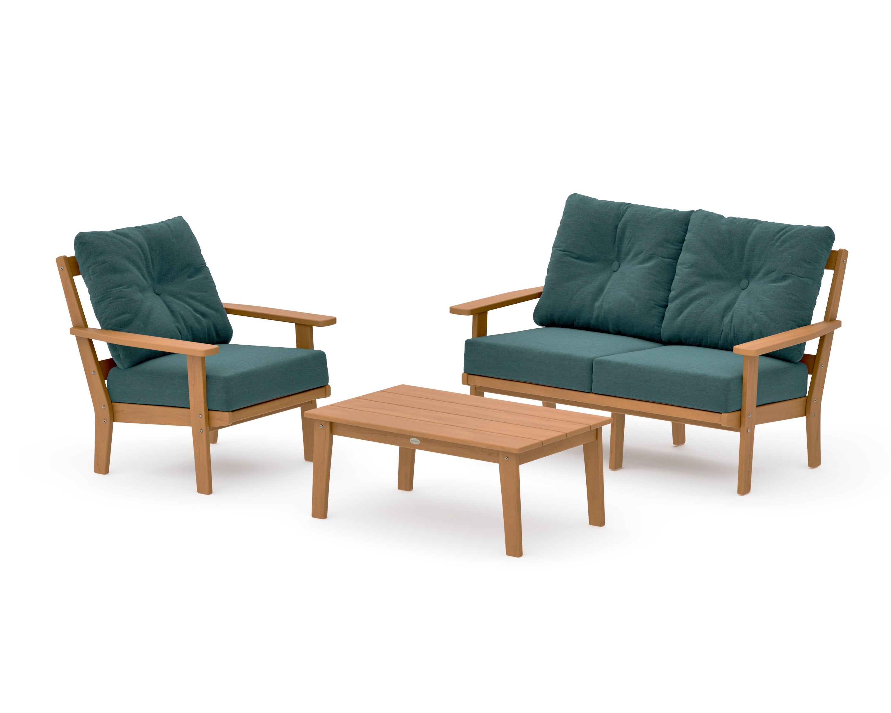 Prairie 3-Piece Deep Seating Set with Loveseat in Natural / Ocean Teal