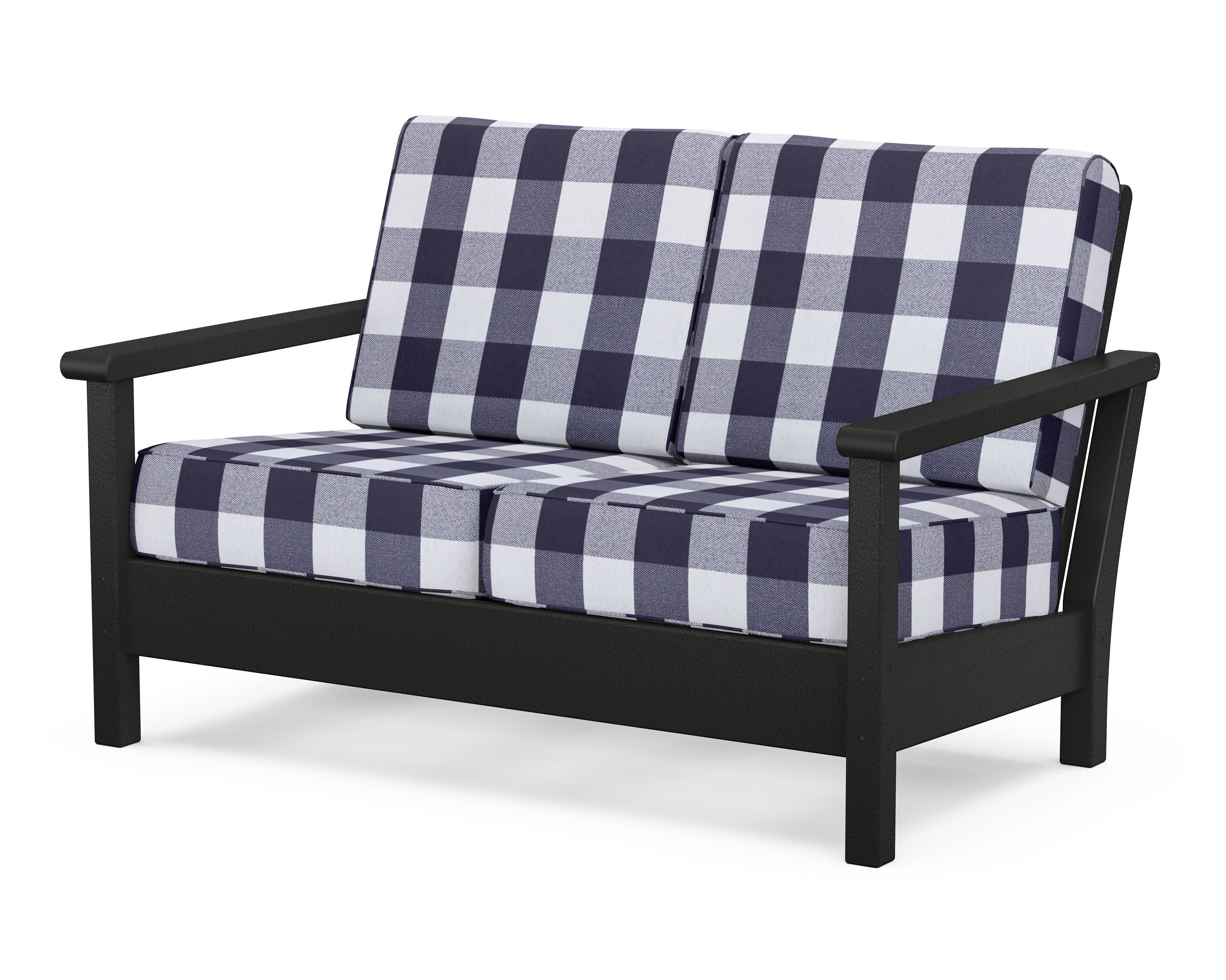 Harbour Deep Seating Loveseat in Black / Buffalo Plaid Navy