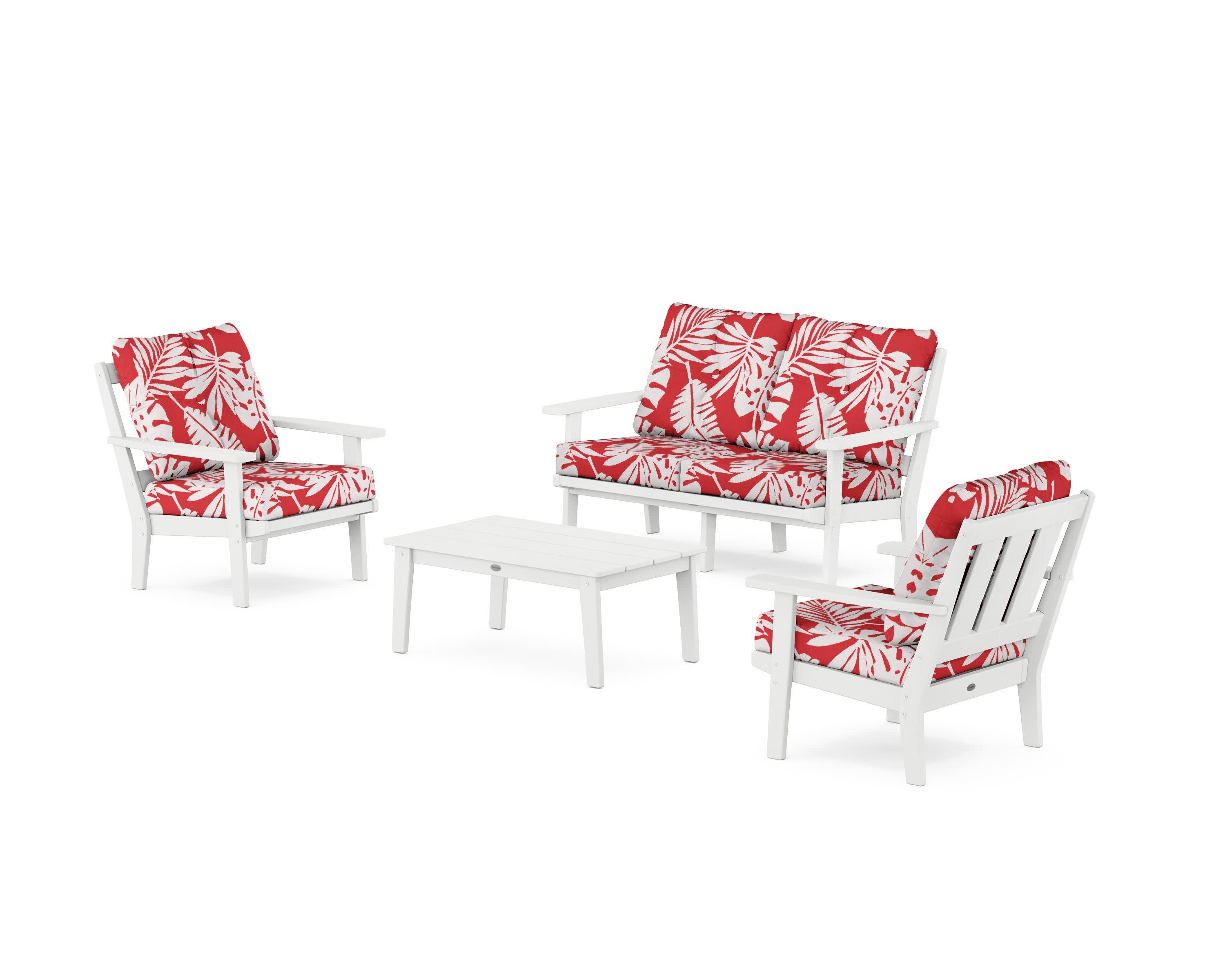 Oxford 4-Piece Deep Seating Set with Loveseat in White / Leaf Crimson