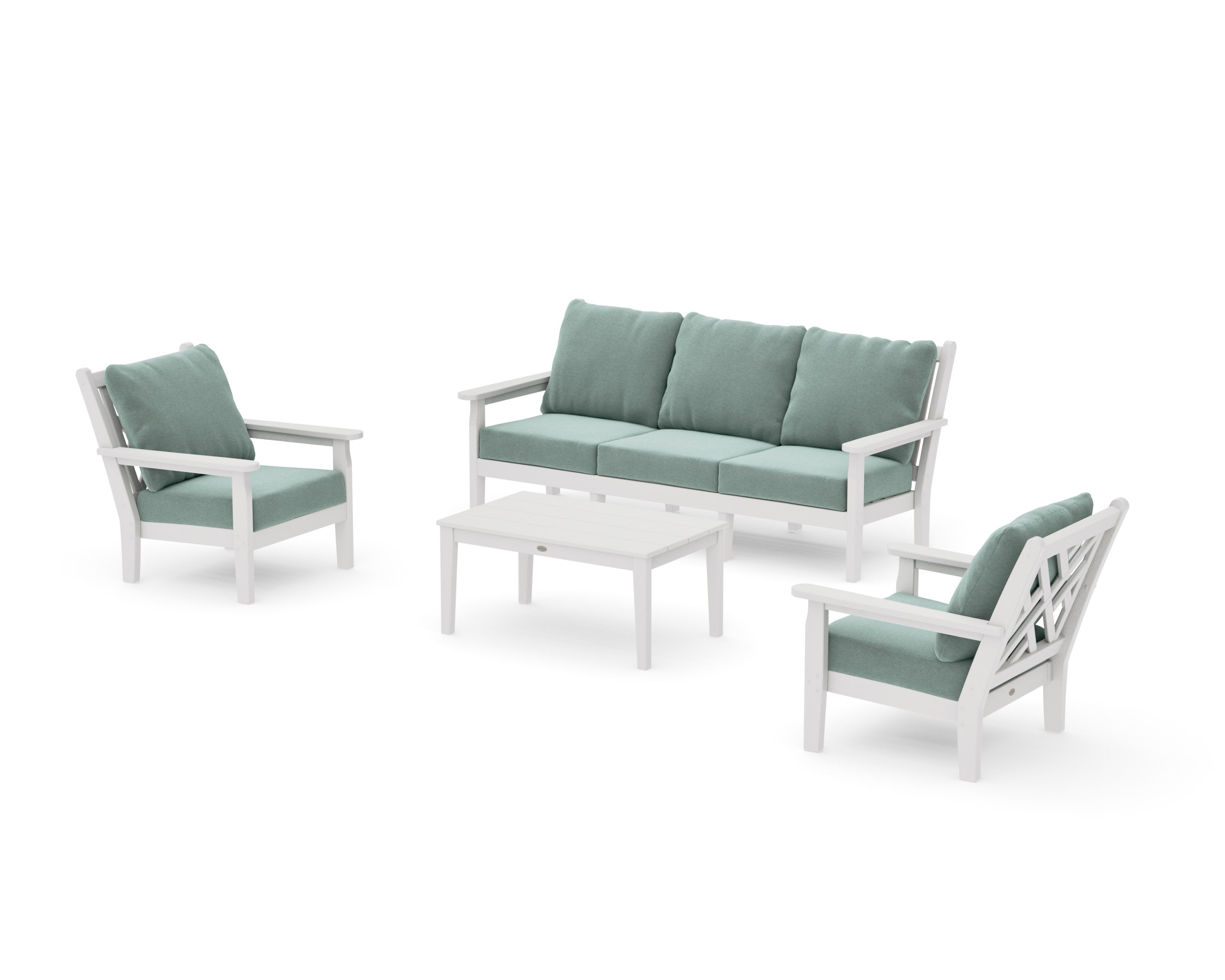 Chippendale 4-Piece Deep Seating Set with Sofa in Vintage White / Glacier Spa