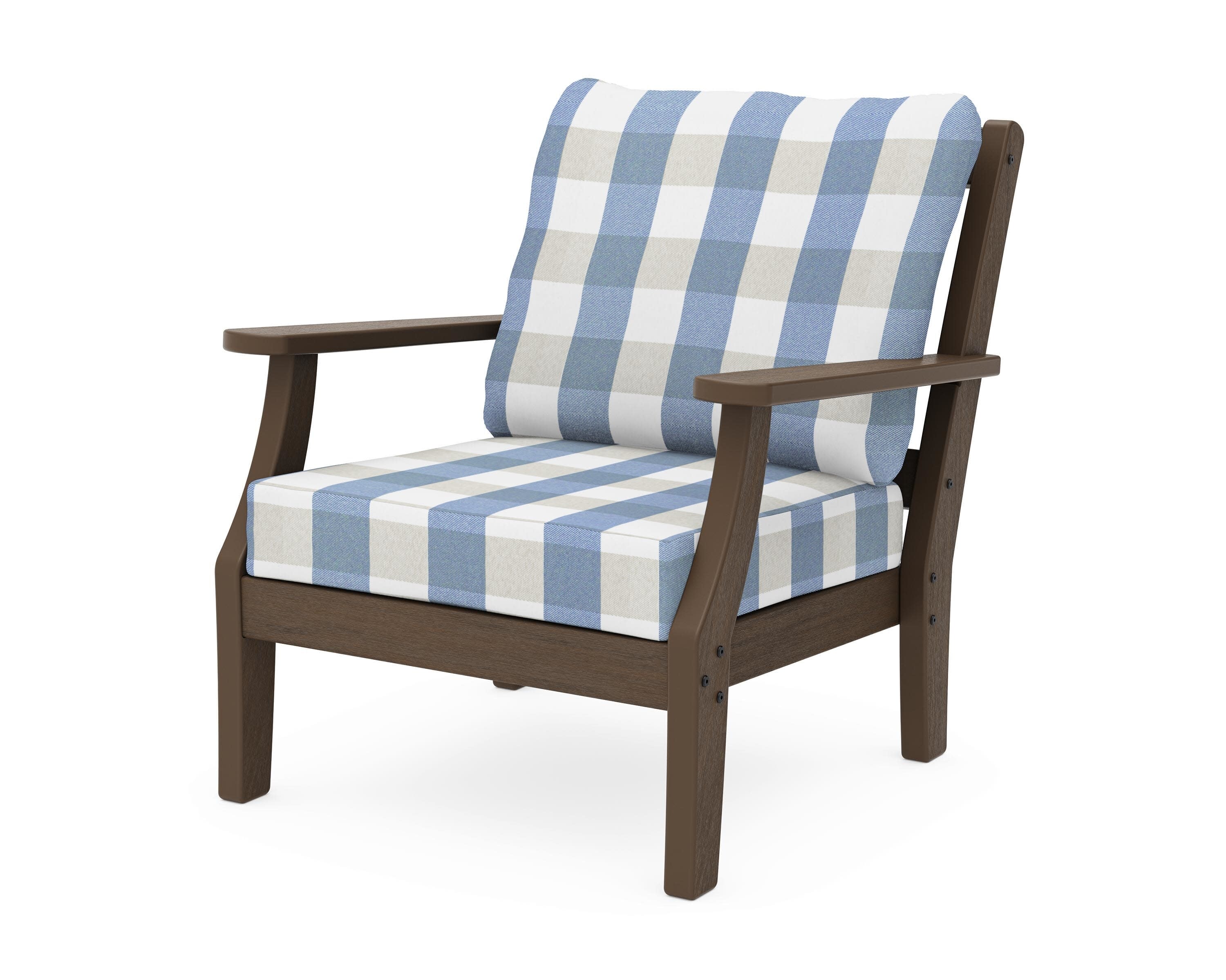 Chinoiserie Deep Seating Chair in Kona / Buffalo Plaid Sky Blue