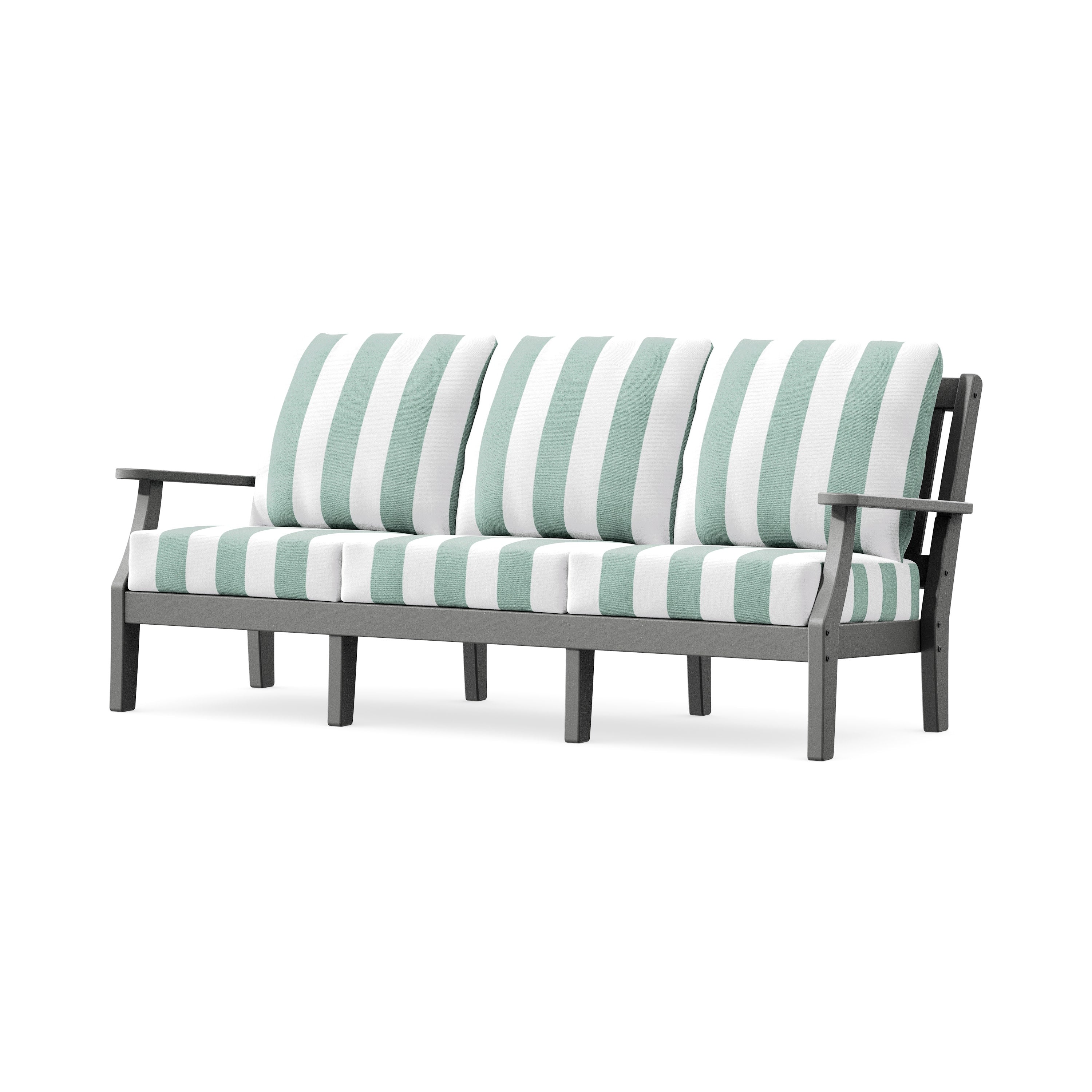 Chinoiserie Deep Seating Sofa in Slate Grey / Cabana Stripe Glacier Spa