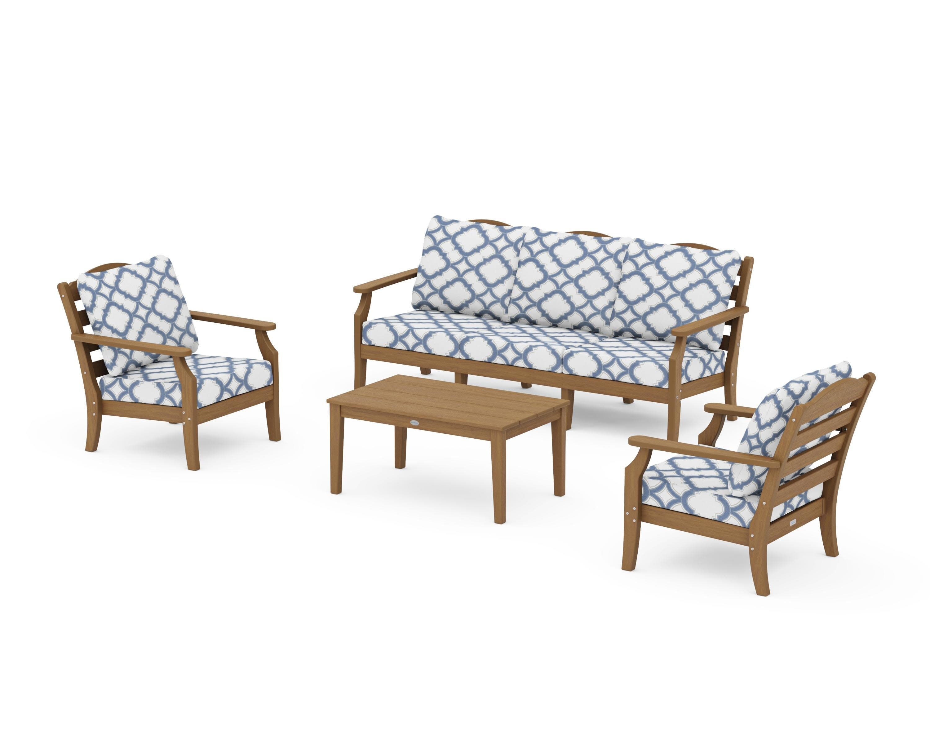 Savannah 4-Piece Deep Seating Set with Sofa in Natural / Trellis Sky Blue
