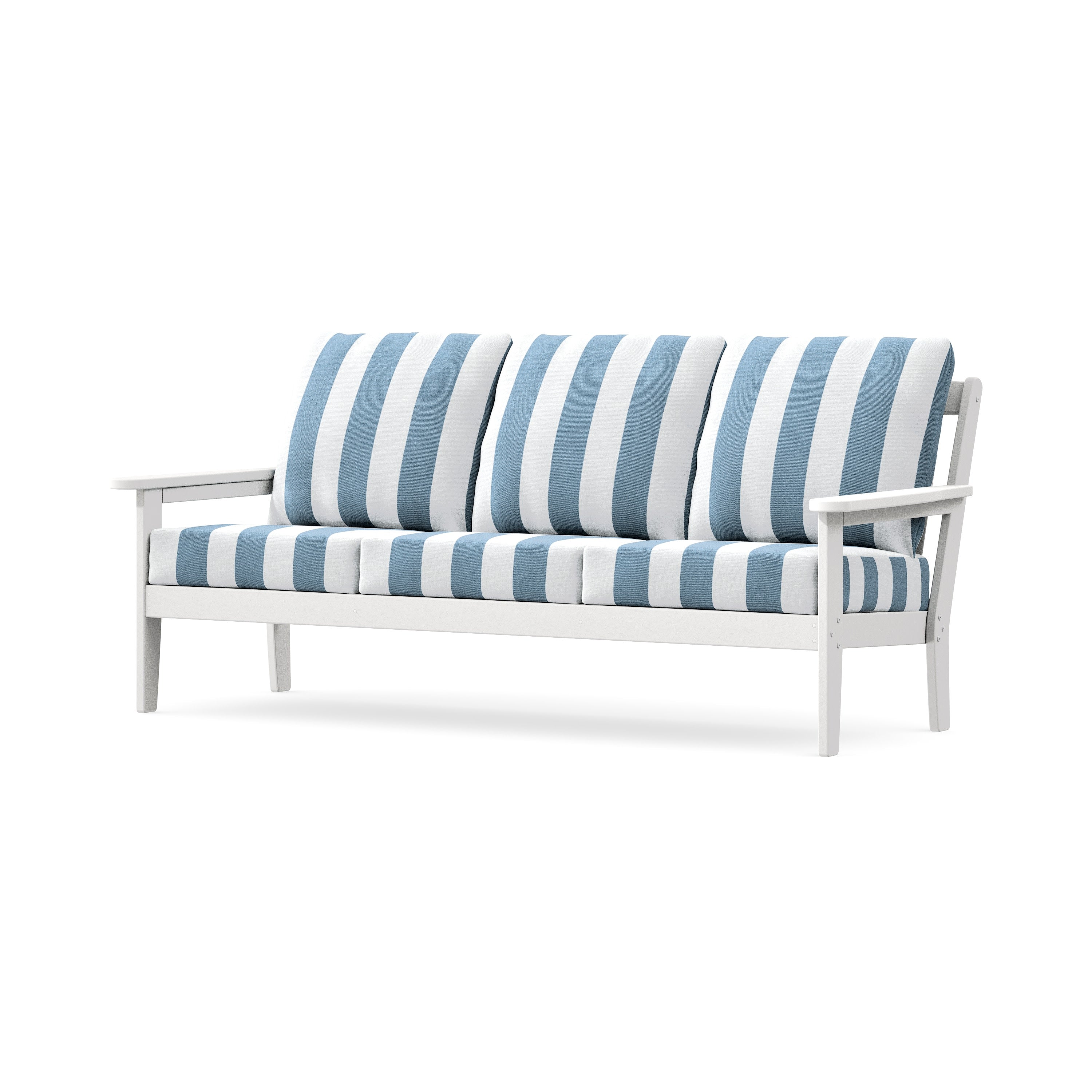 Cottage Deep Seating Sofa in White / Cabana Stripe Sky Blue