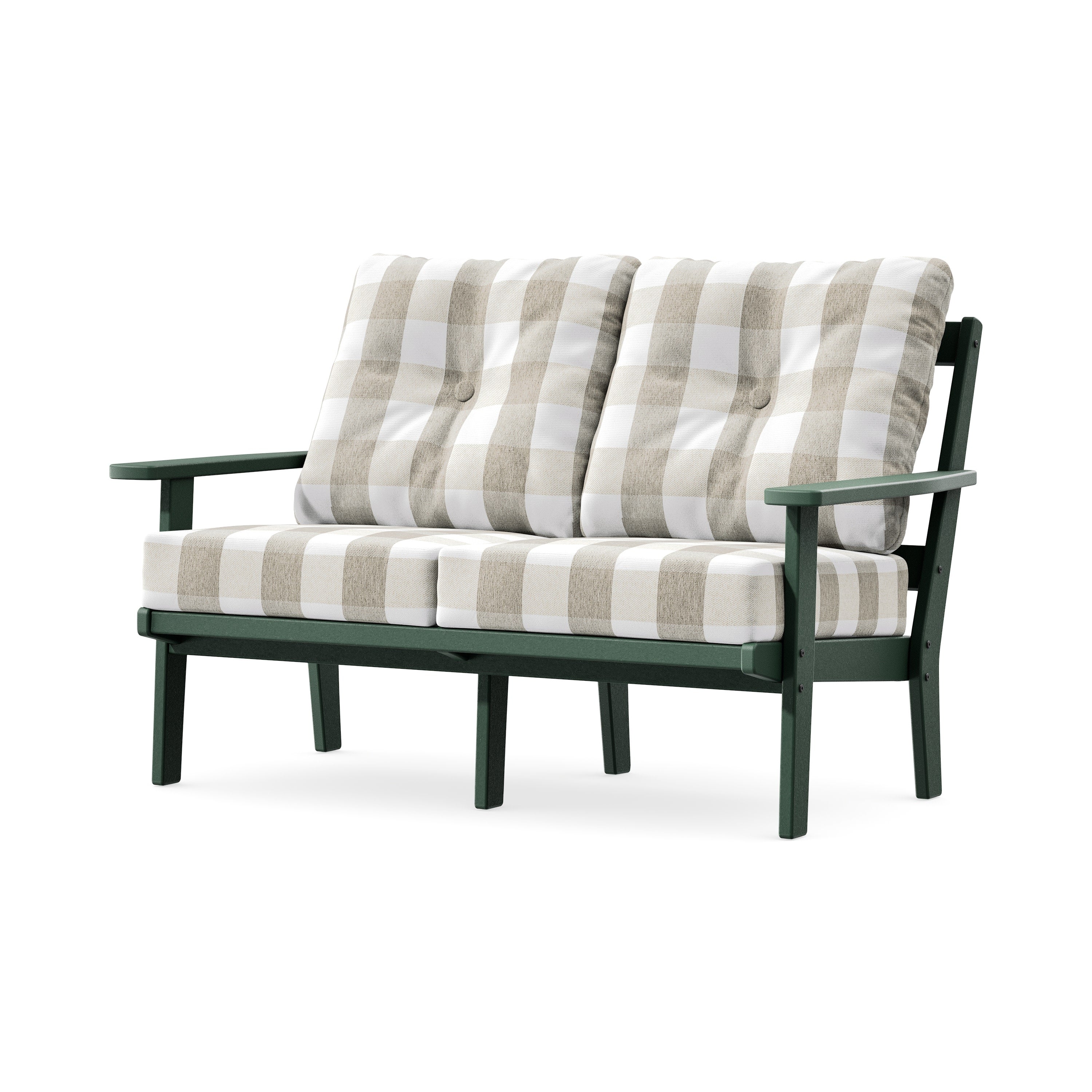 Prairie Deep SeatingLoveseat in Green / Buffalo Plaid Dune Burlap