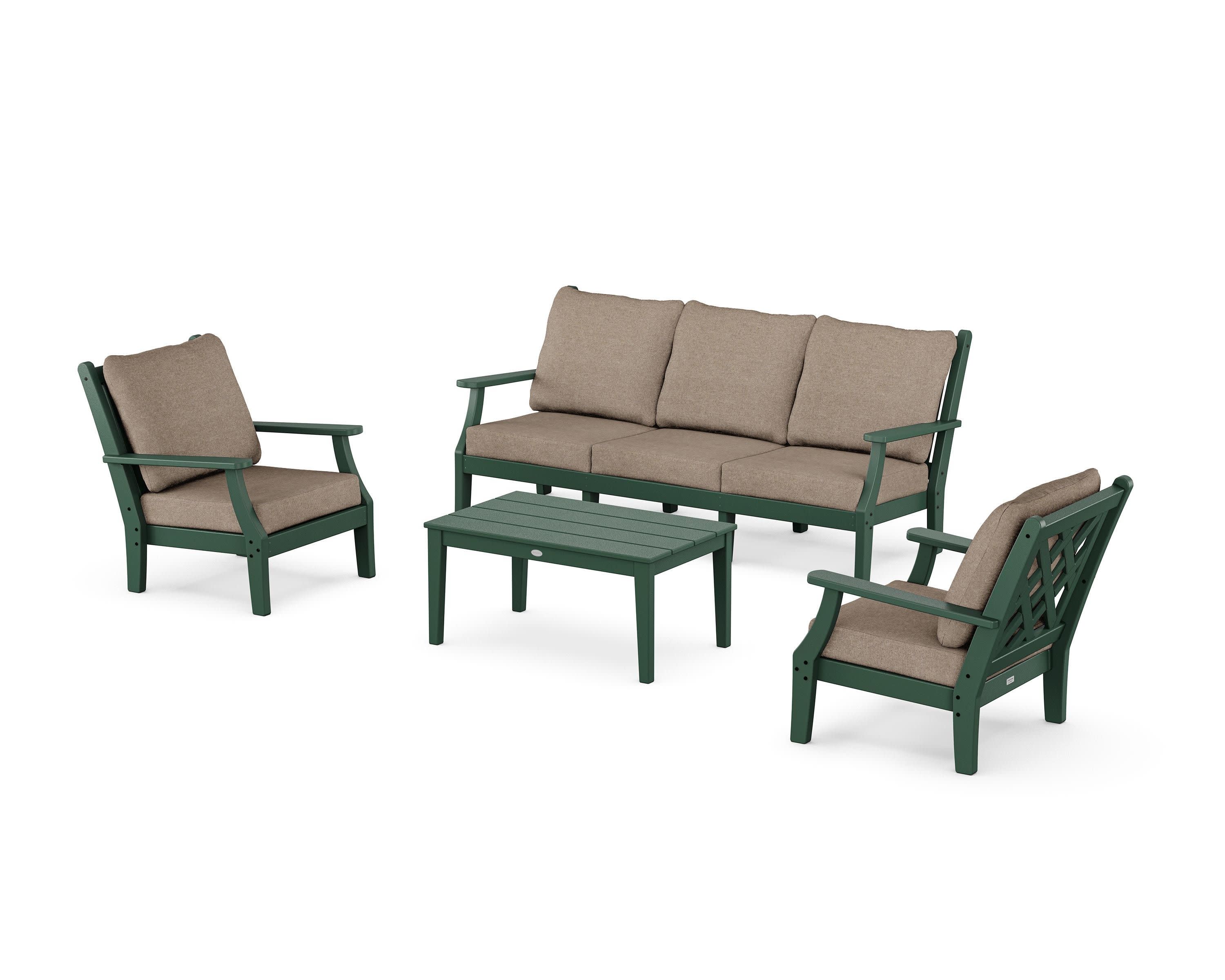 Wovendale 4-Piece Deep Seating Set with Sofa in Green / Spiced Burlap