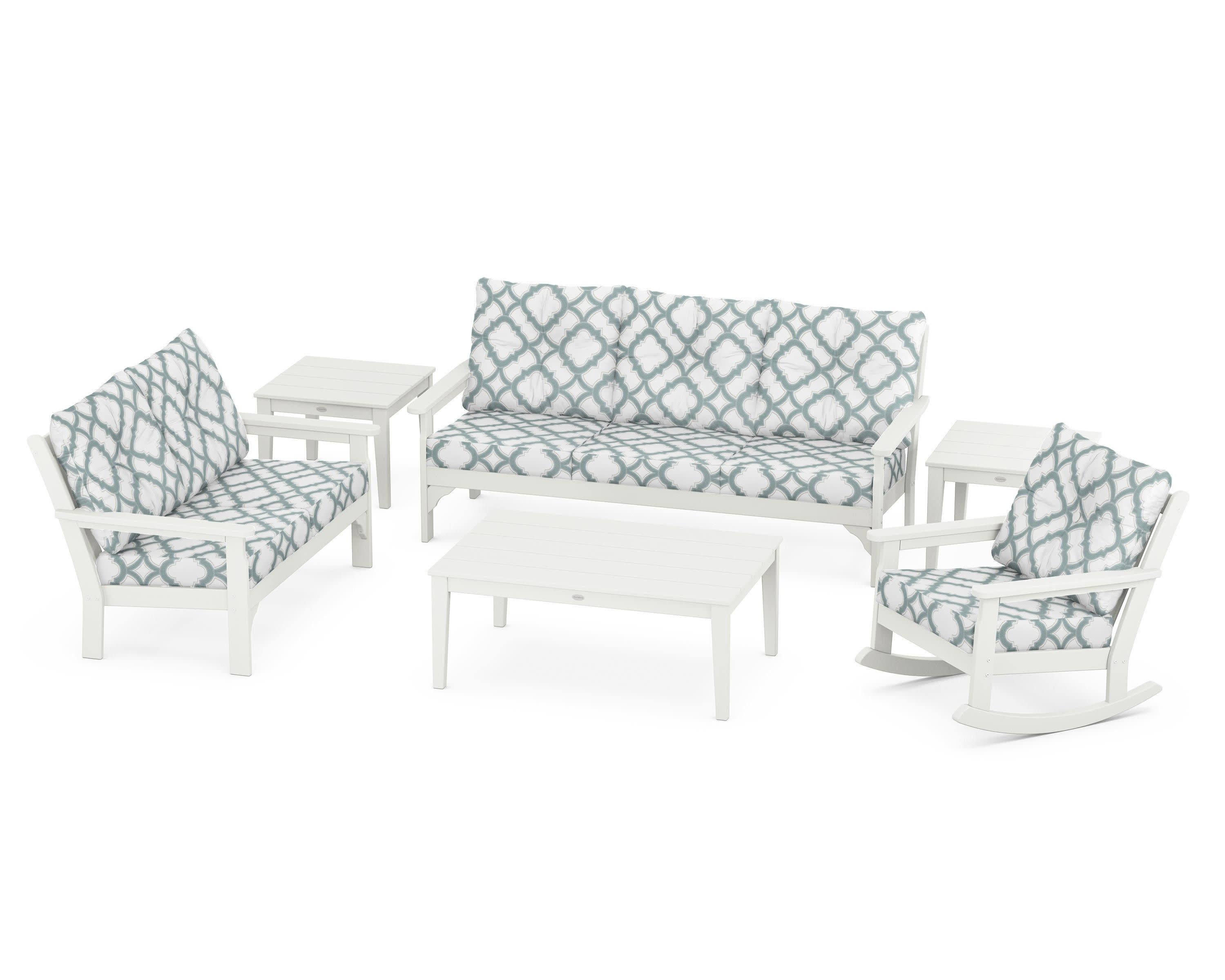 Vineyard 6-Piece Deep Seating Set in Vintage White / Trellis Glacier Spa