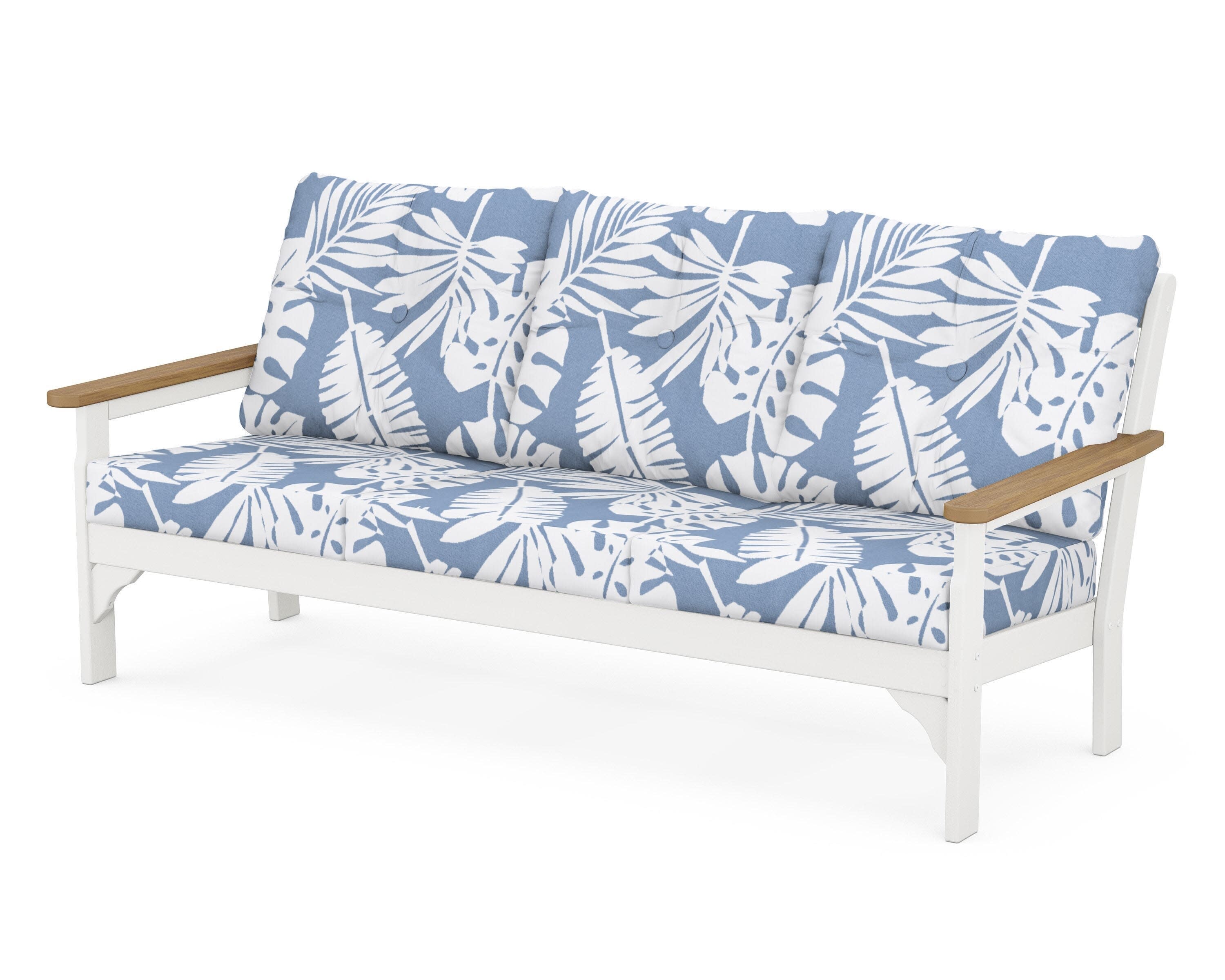 Vineyard Deep Seating Sofa in White / Natural / Leaf Sky Blue