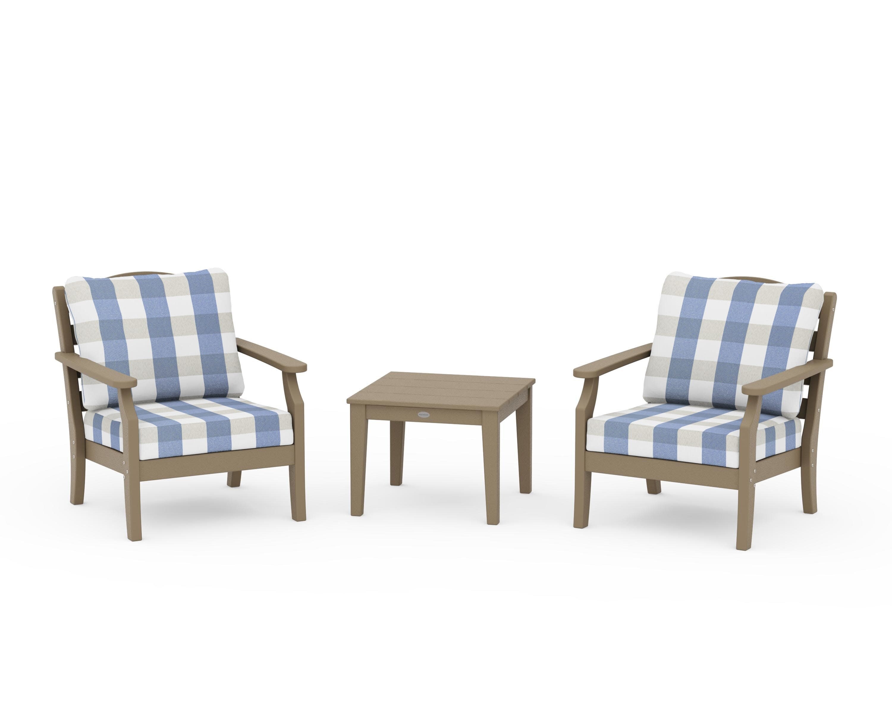Savannah 3-Piece Deep Seating Set in Vintage Sahara / Buffalo Plaid Sky Blue