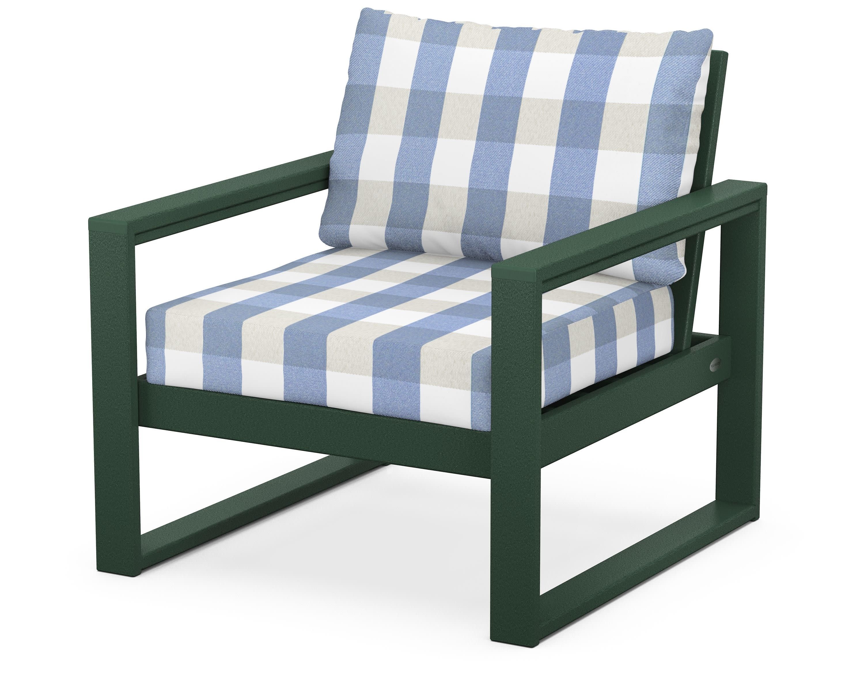 EDGE Club Chair in Green / Buffalo Plaid Sky Blue