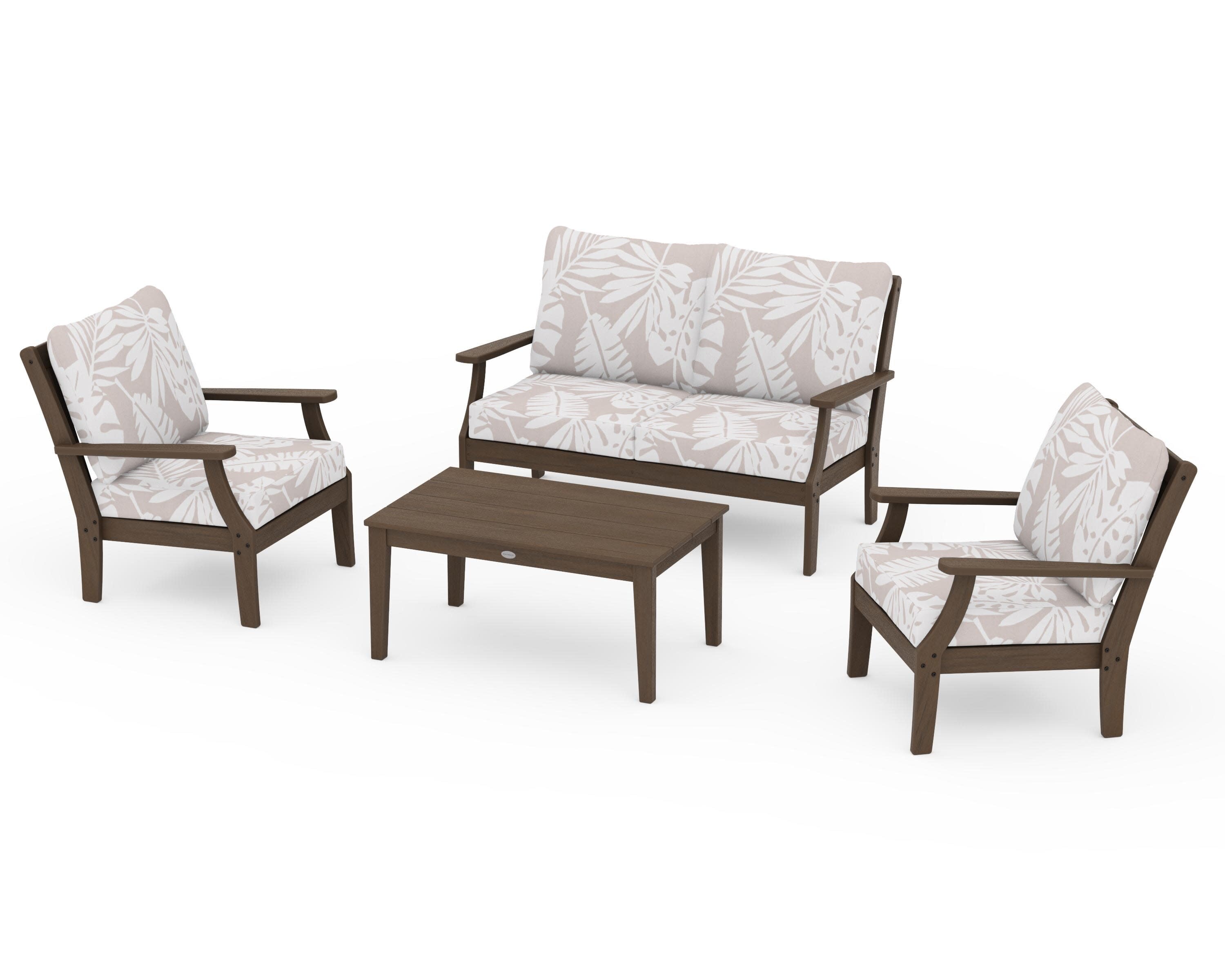 Braxton 4-Piece Deep Seating Chair Set in Kona / Leaf Dune Burlap