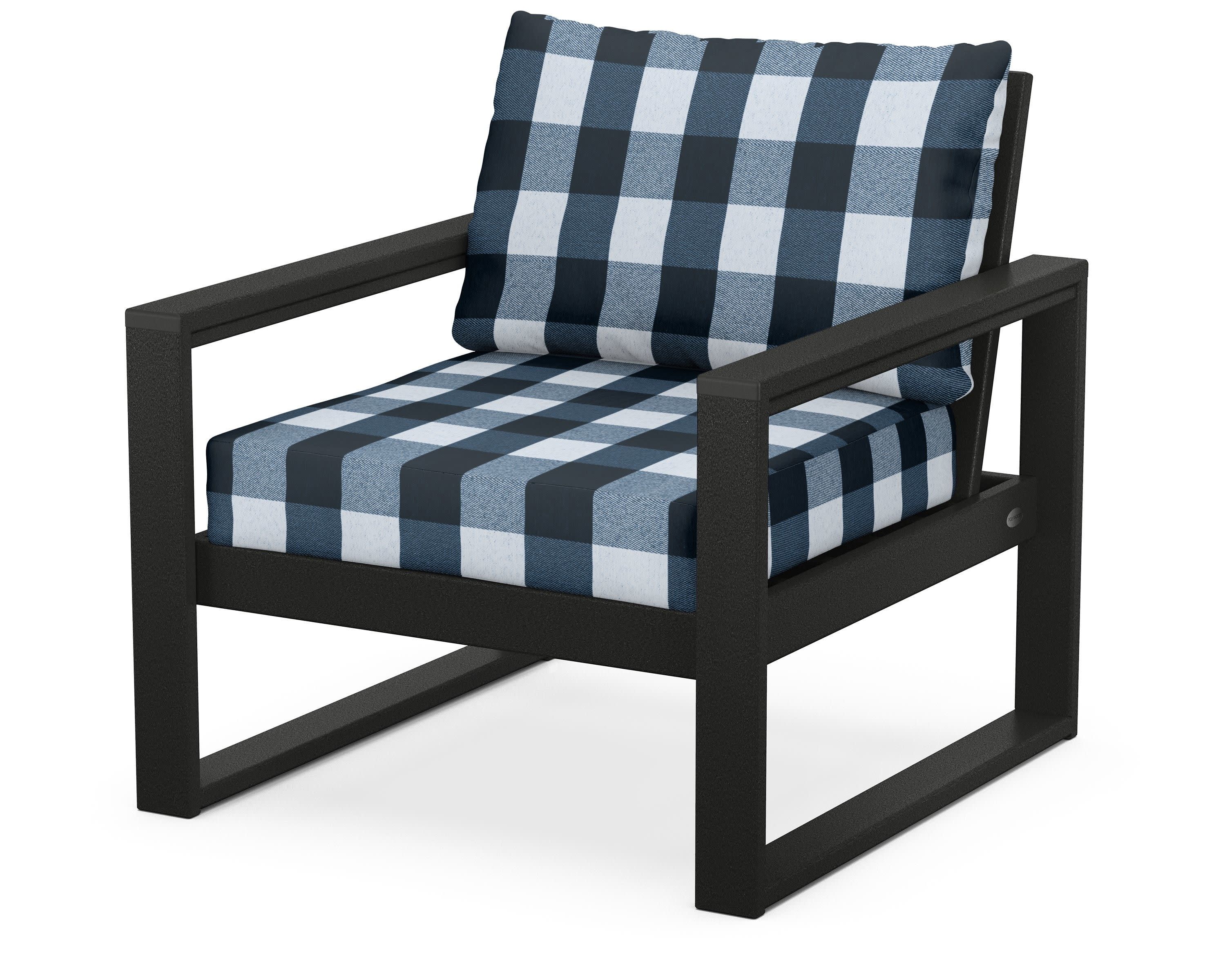 EDGE Club Chair in Black / Buffalo Plaid Marine Indigo