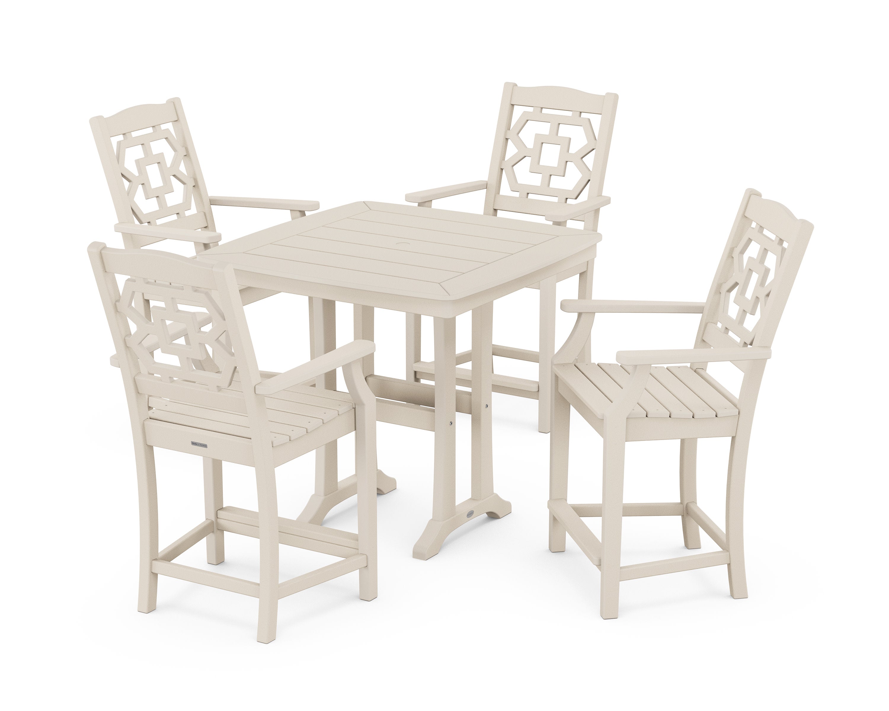 Chinoiserie 5-Piece Counter Set with Trestle Legs in Sand