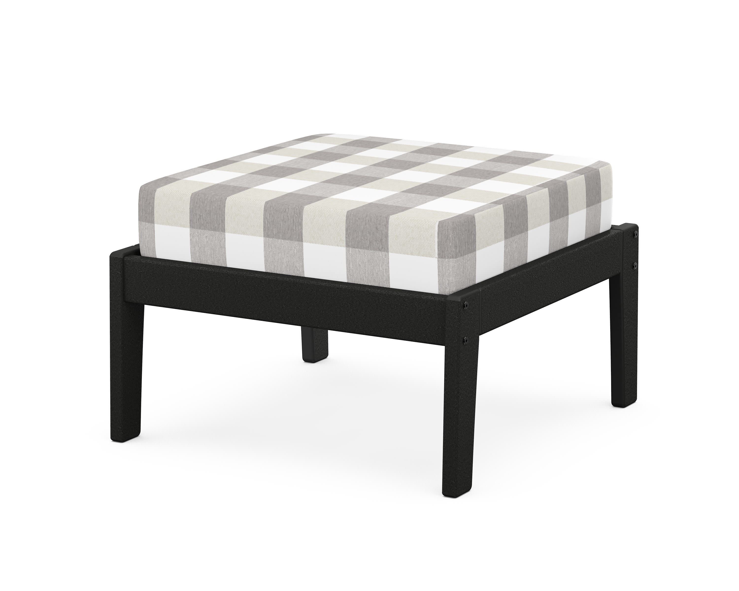 Deep Seating Ottoman in Black / Buffalo Plaid Grey Mist