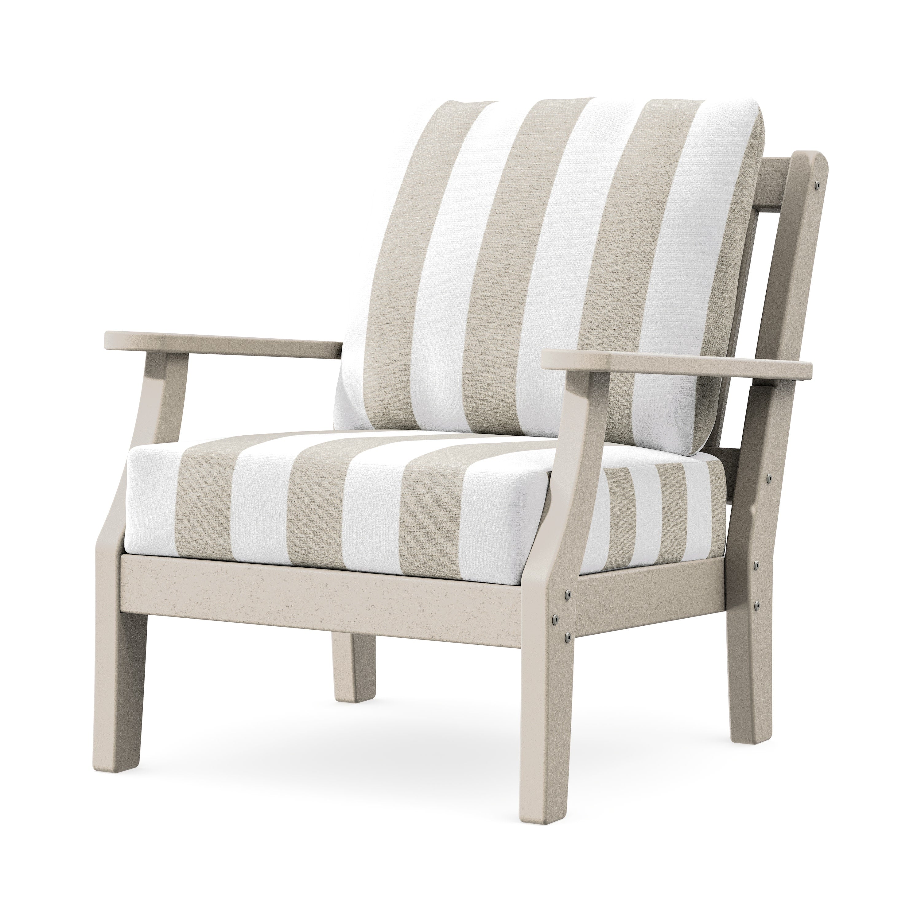 Chinoiserie Deep Seating Chair in Sand / Cabana Stripe Dune Burlap