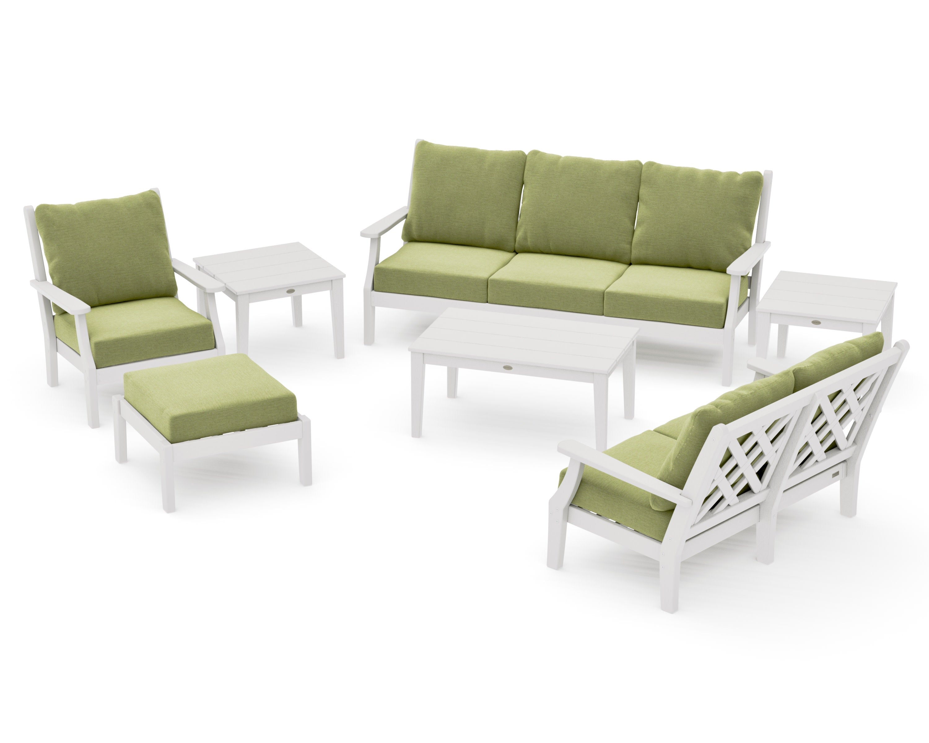 Wovendale 7-Piece Deep Seating Set in Vintage White / Chartreuse Boucle