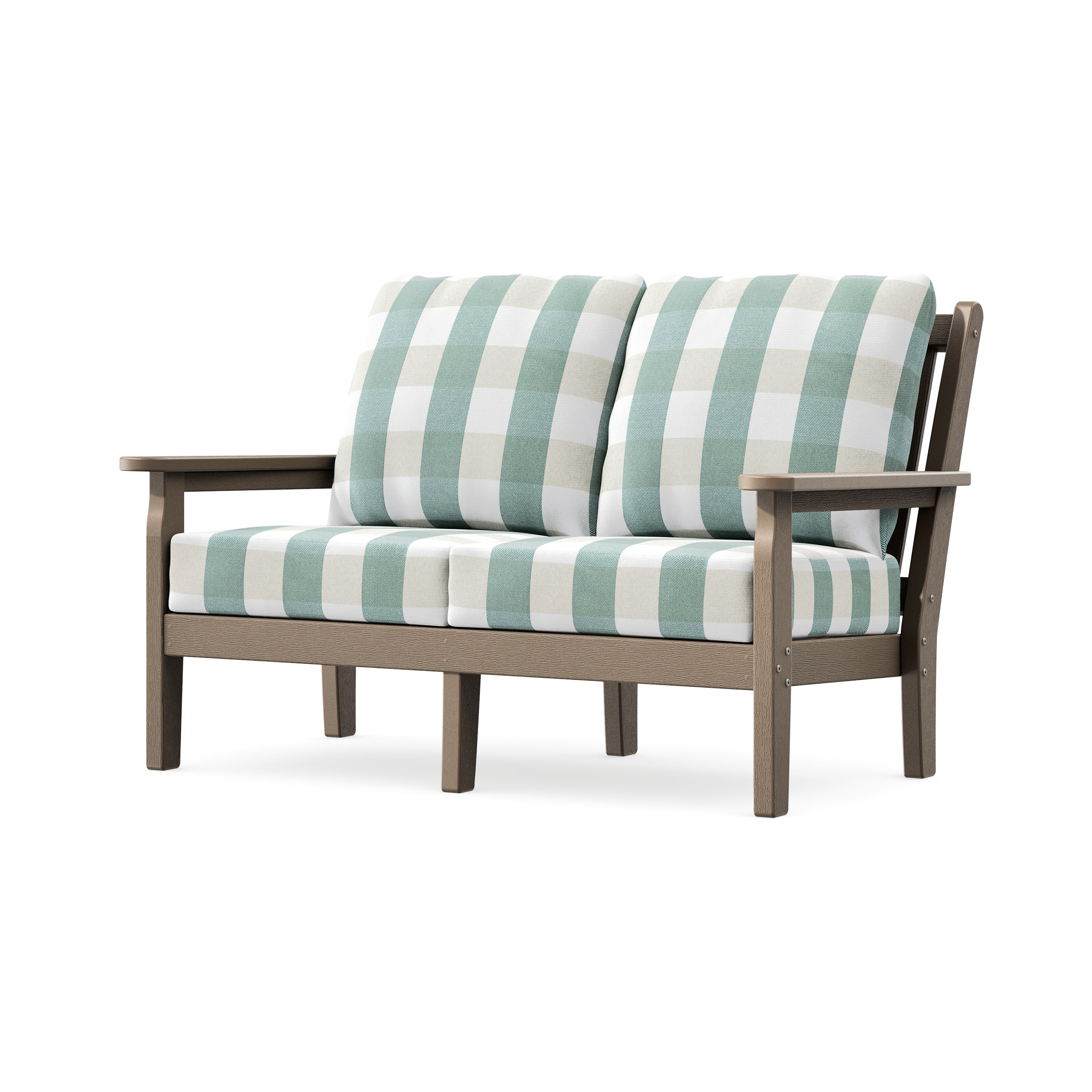 Chippendale Deep Seating Loveseat in Vintage Sahara / Buffalo Plaid Glacier Spa