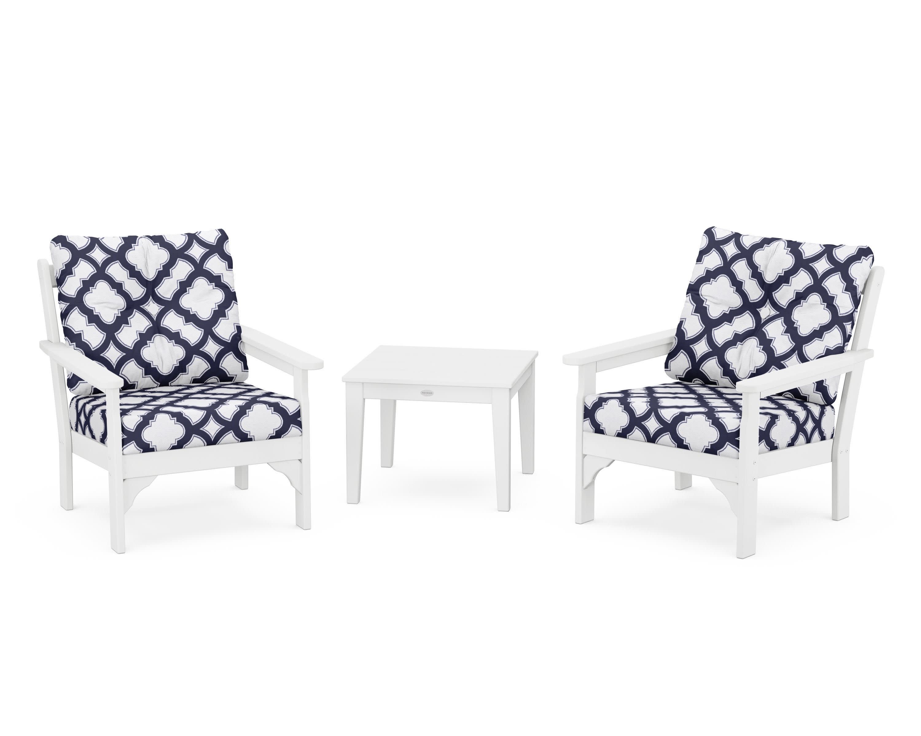 Vineyard 3-Piece Deep Seating Set in White / Trellis Navy