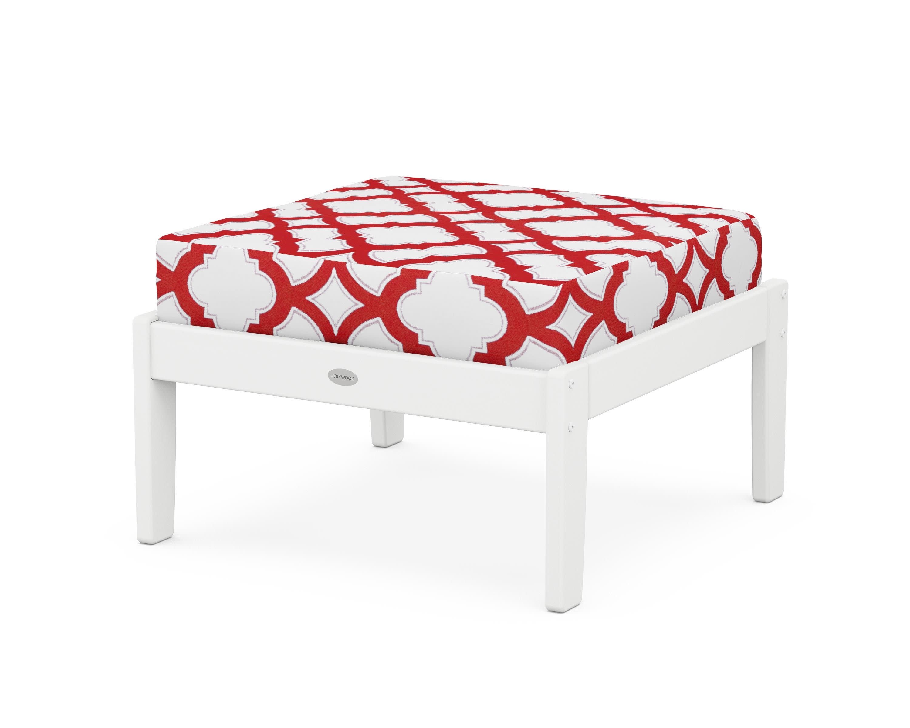 Braxton Deep Seating Ottoman in White / Trellis Crimson