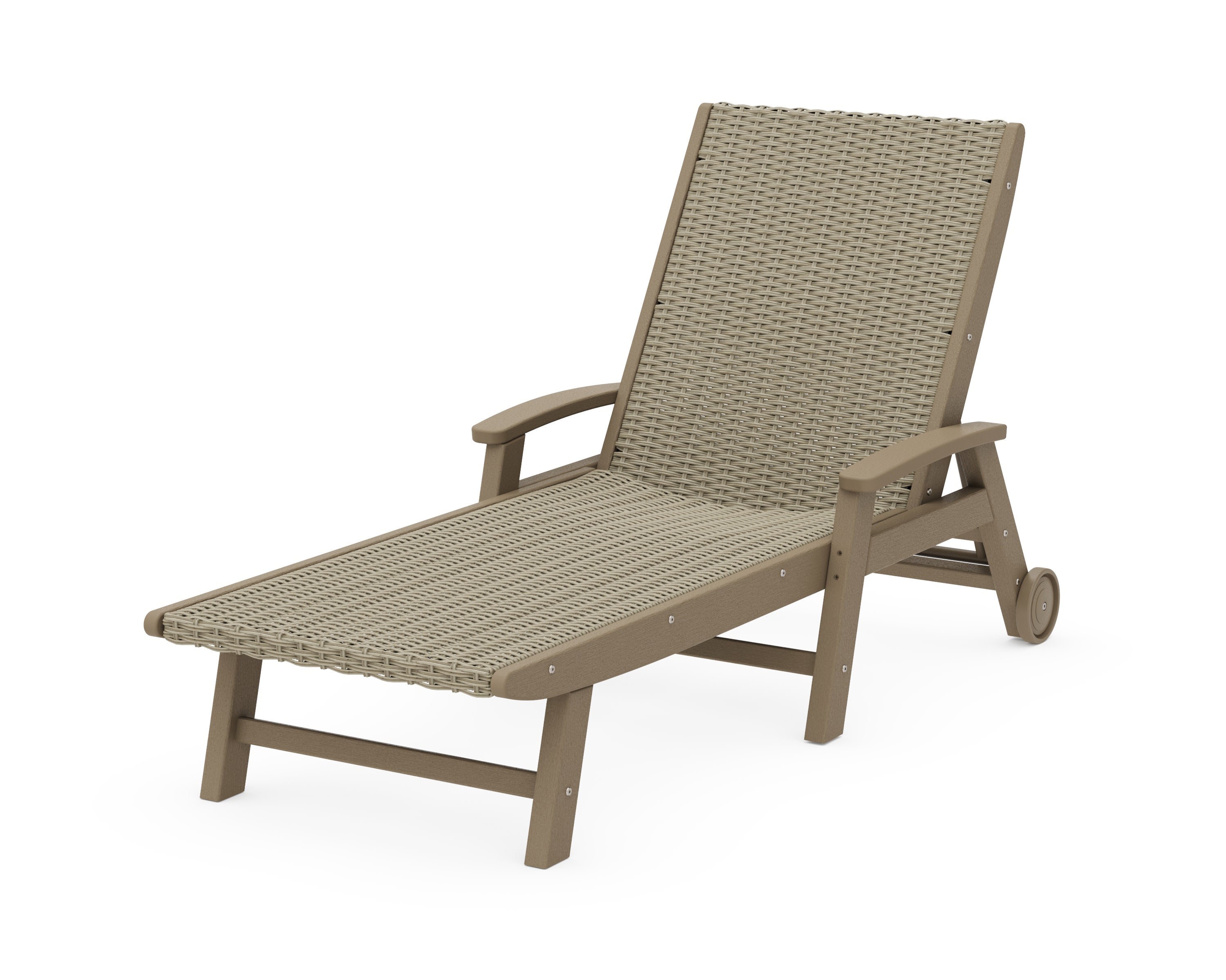 Coastal Woven Chaise with Arms and Wheels in Vintage Sahara / Dune Grass