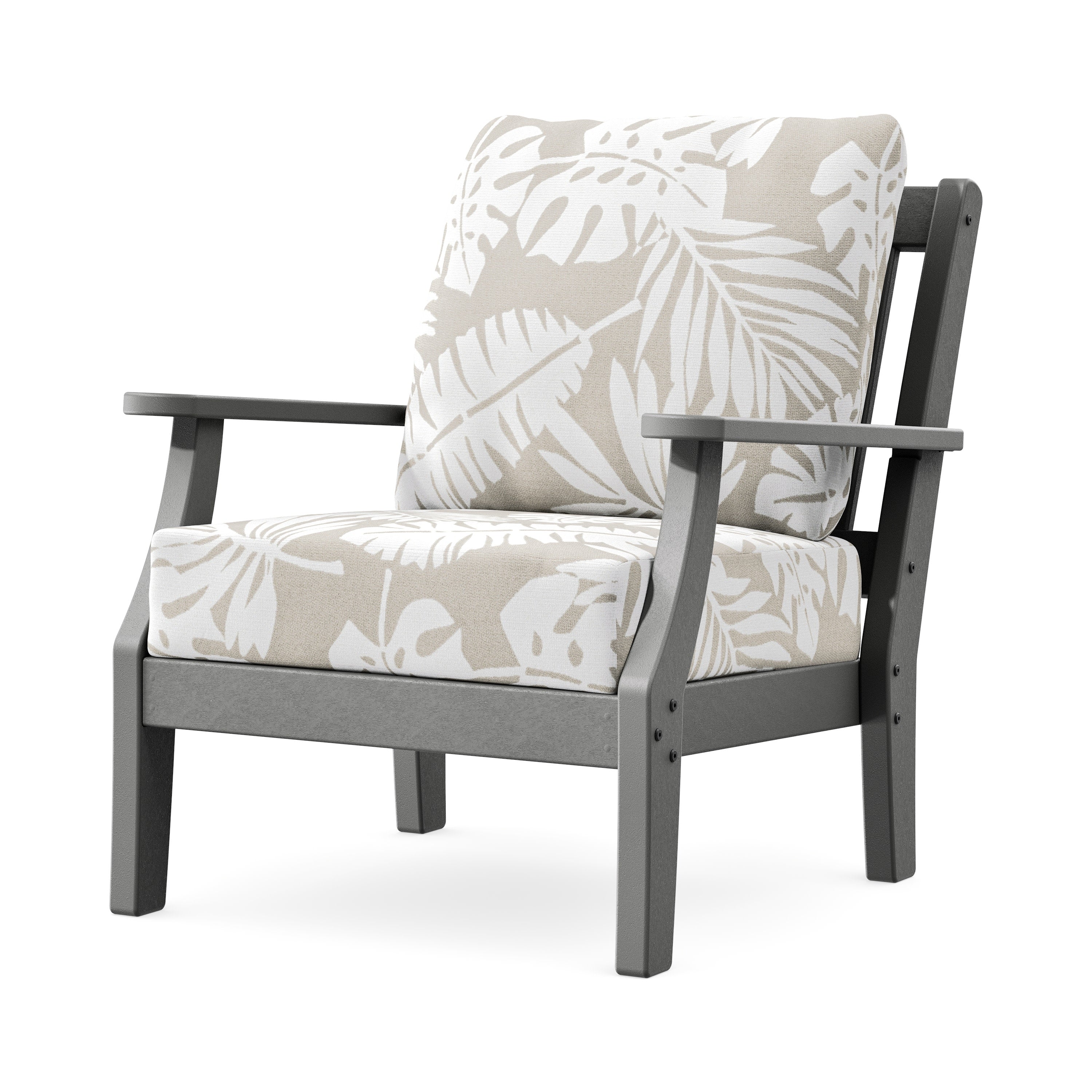 Chinoiserie Deep Seating Chair in Slate Grey / Leaf Dune Burlap