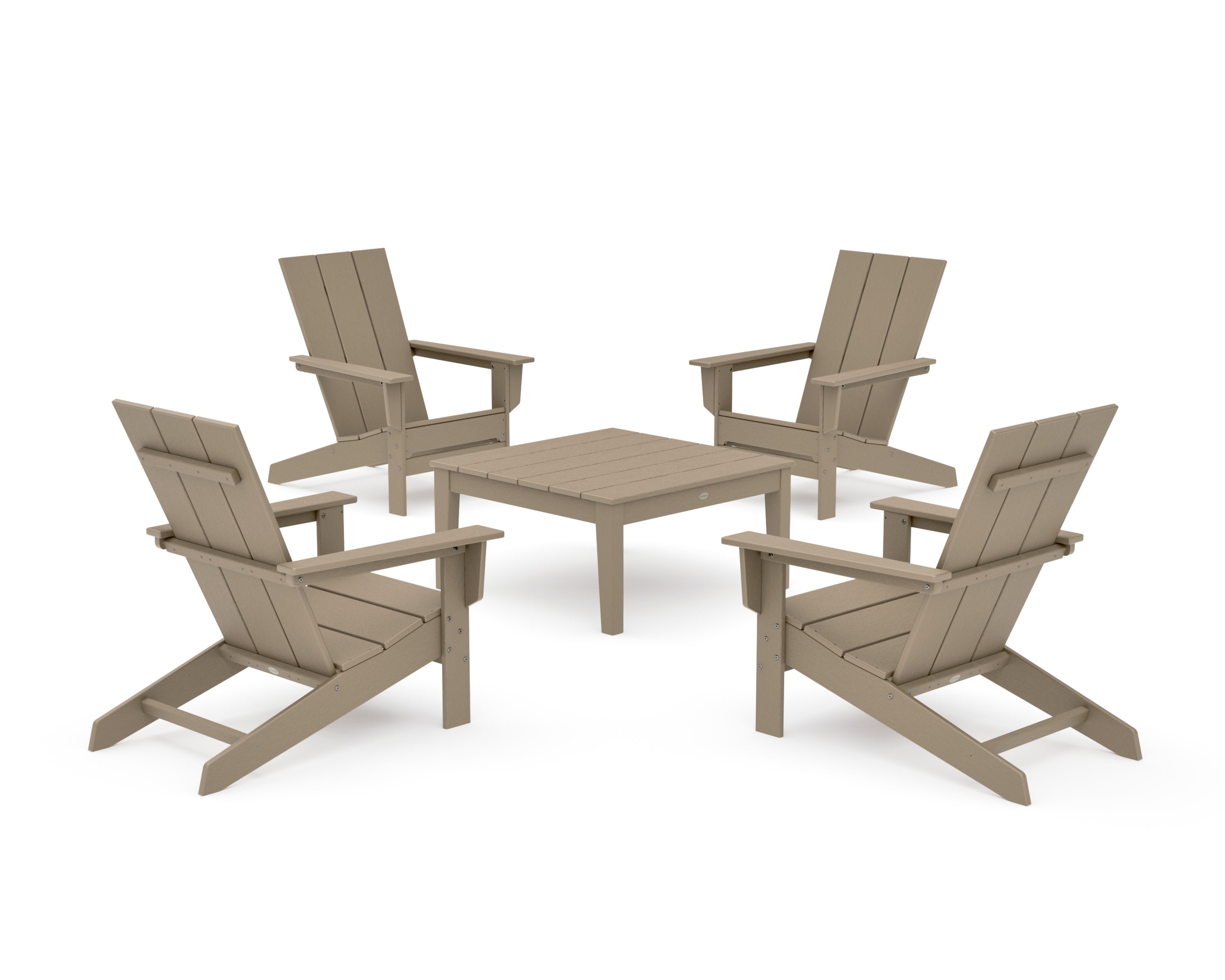 5-Piece Modern Studio Adirondack Chair Conversation Group in Vintage Sahara