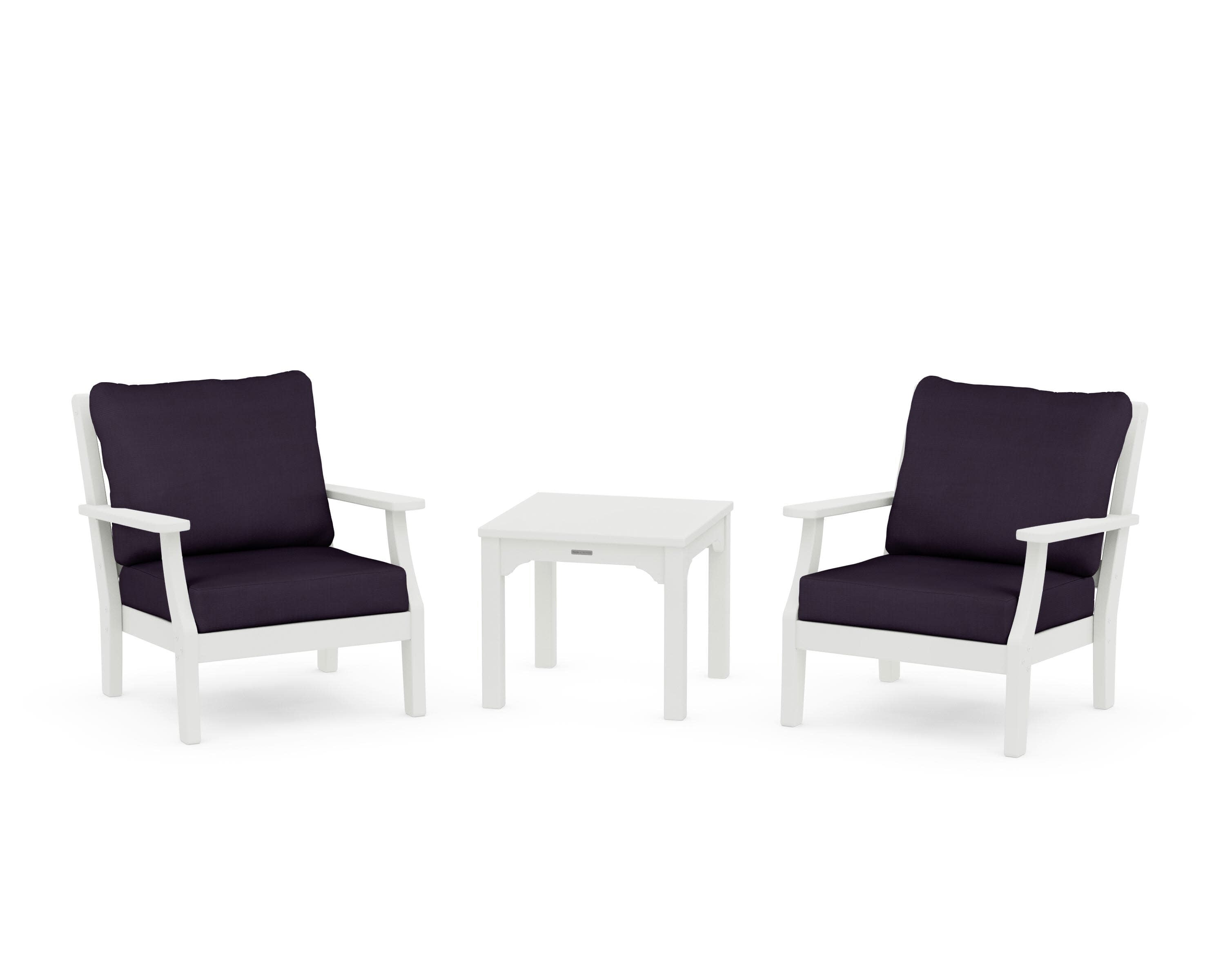 Chinoiserie 3-Piece Deep Seating Set in Vintage White / Navy Linen