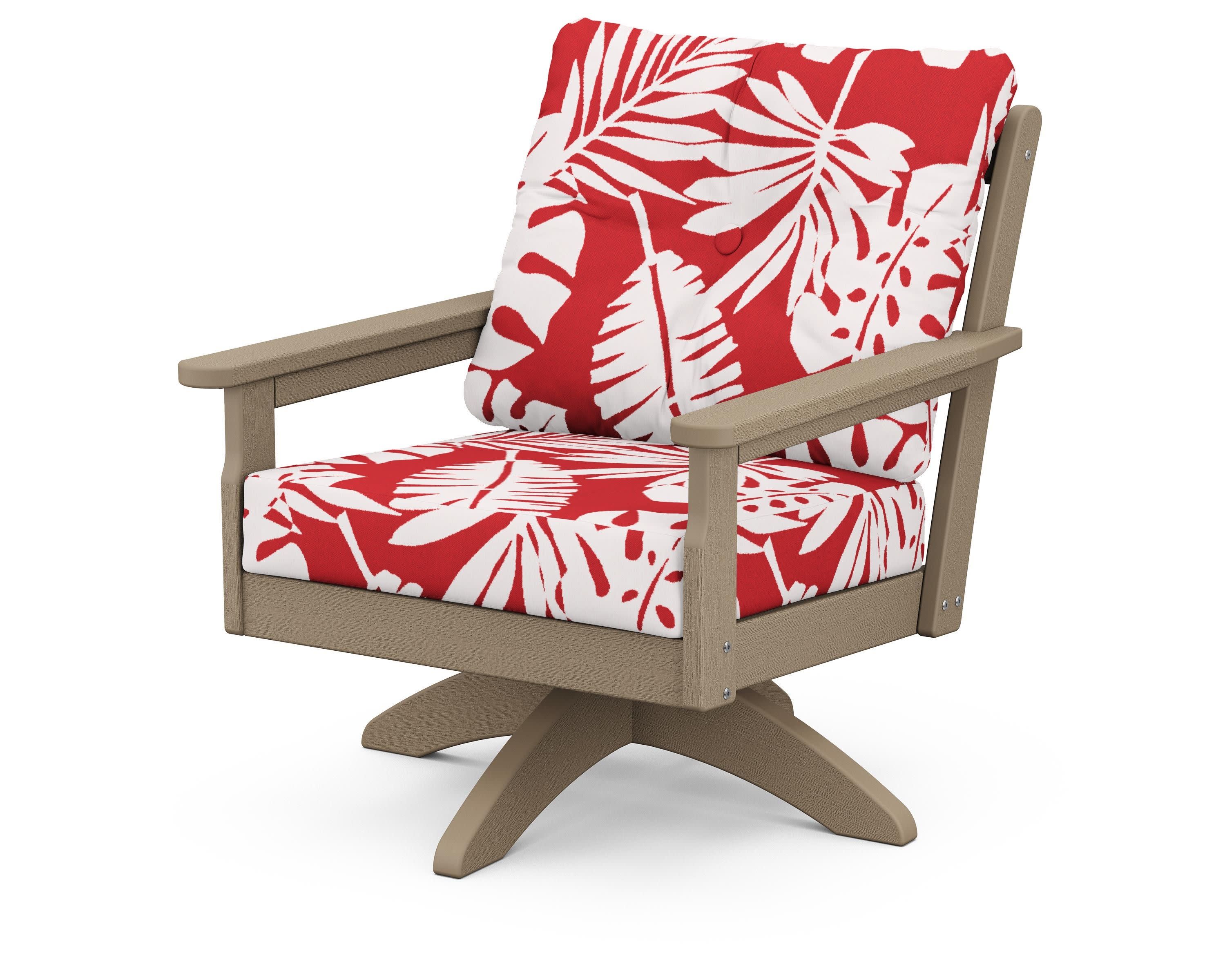 Vineyard Deep Seating Swivel Chair in Vintage Sahara / Leaf Crimson