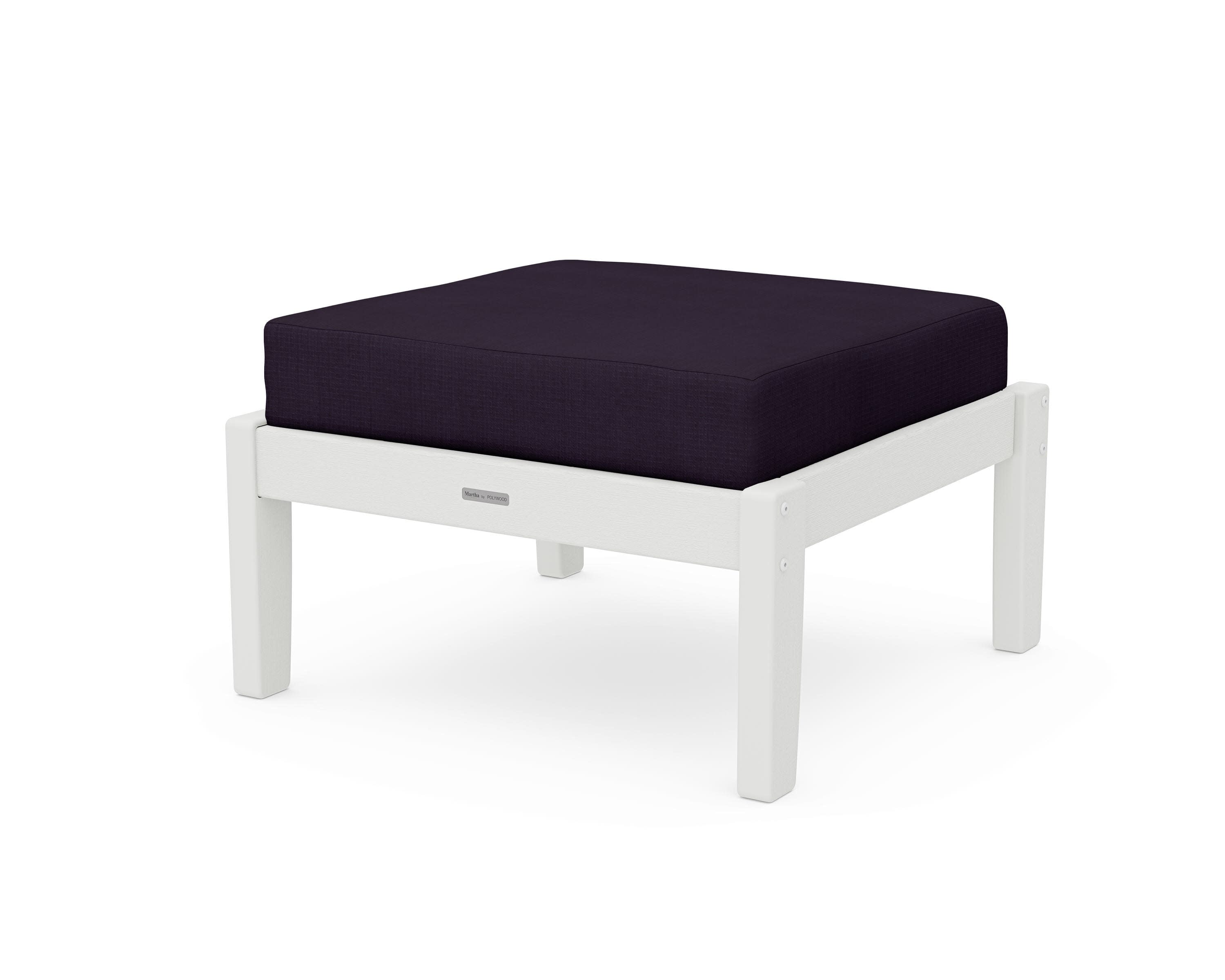 Chinoiserie Deep Seating Ottoman in Vintage White / Navy Linen