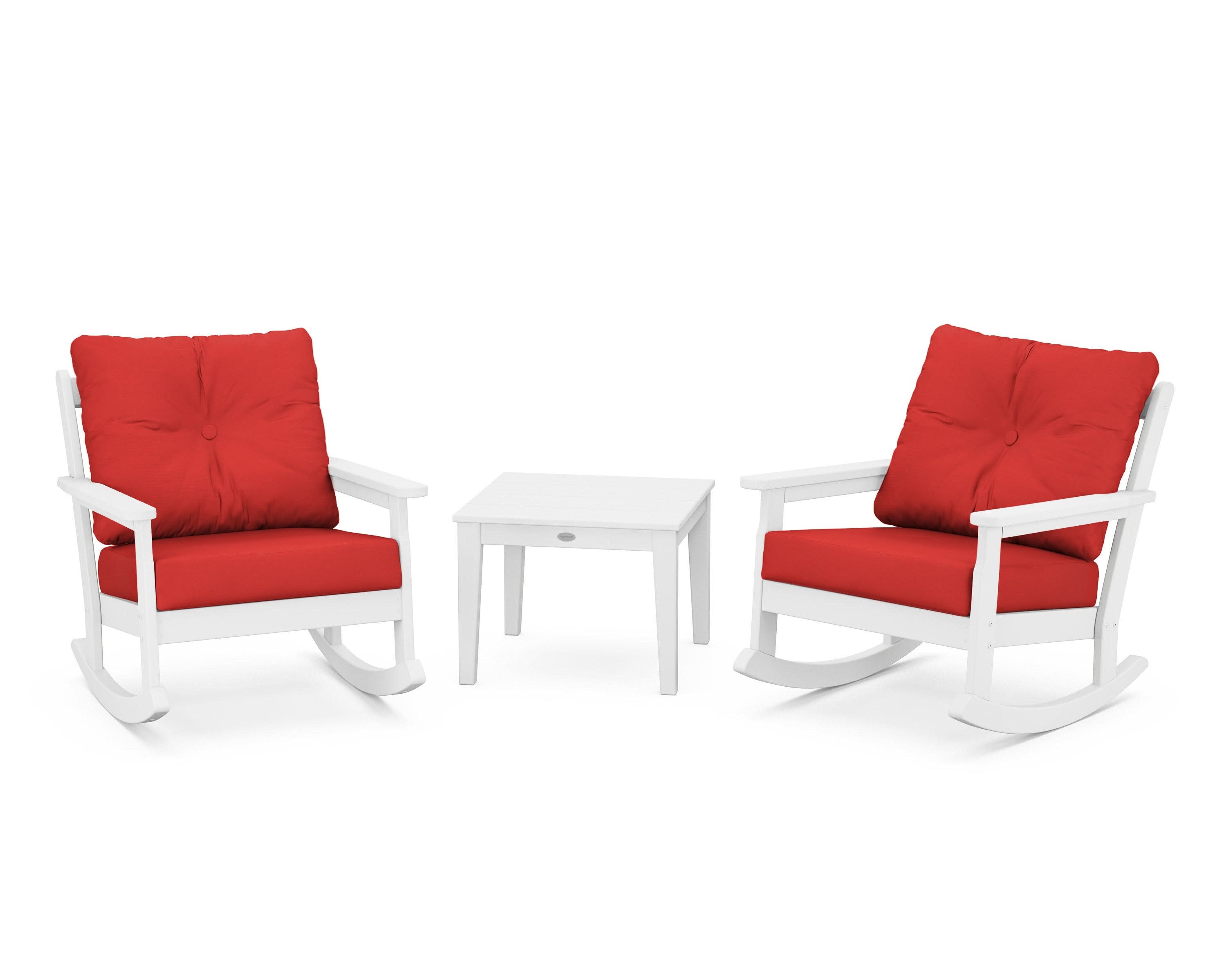 Vineyard 3-Piece Deep Seating Rocker Set in White / Crimson Linen