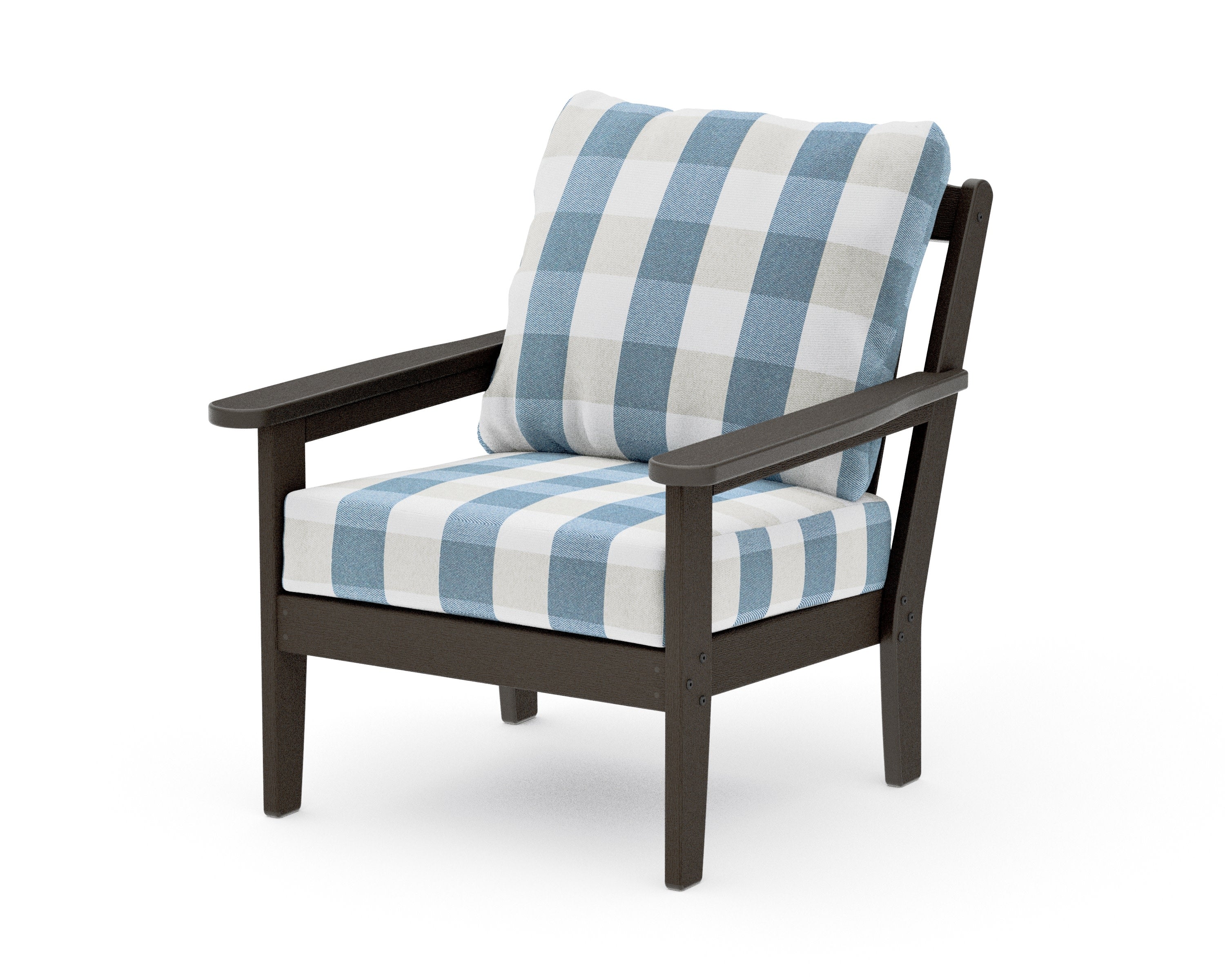 Cottage Deep Seating Chair in Vintage Coffee / Buffalo Plaid Sky Blue