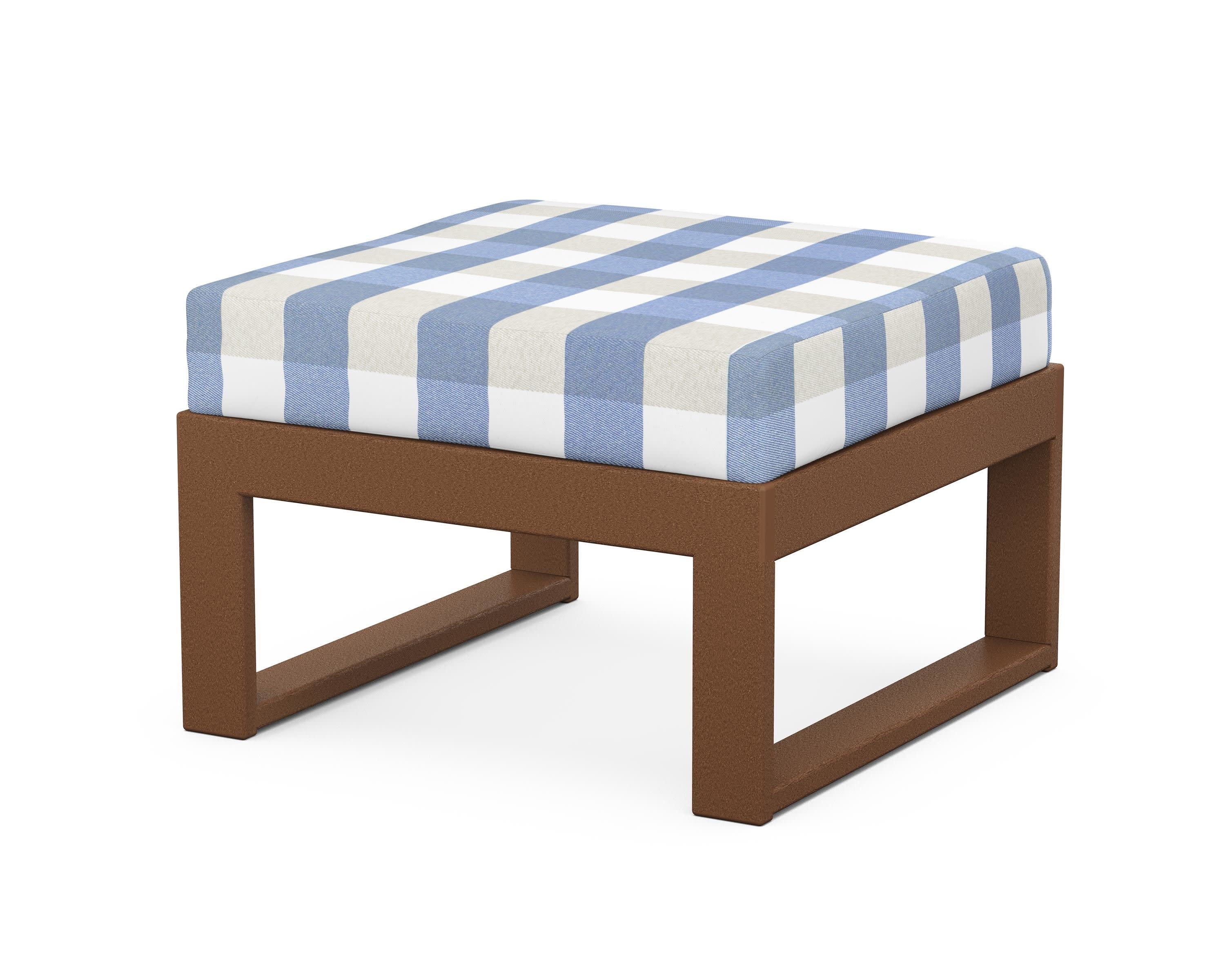 Modular Ottoman - Modern in Teak / Buffalo Plaid Sky Blue