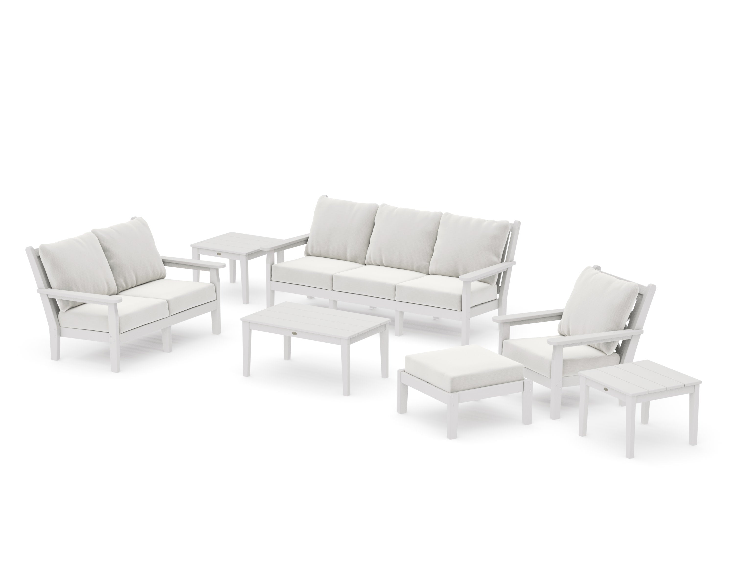 Chippendale 7-Piece Deep Seating Set in Vintage White / Natural Linen