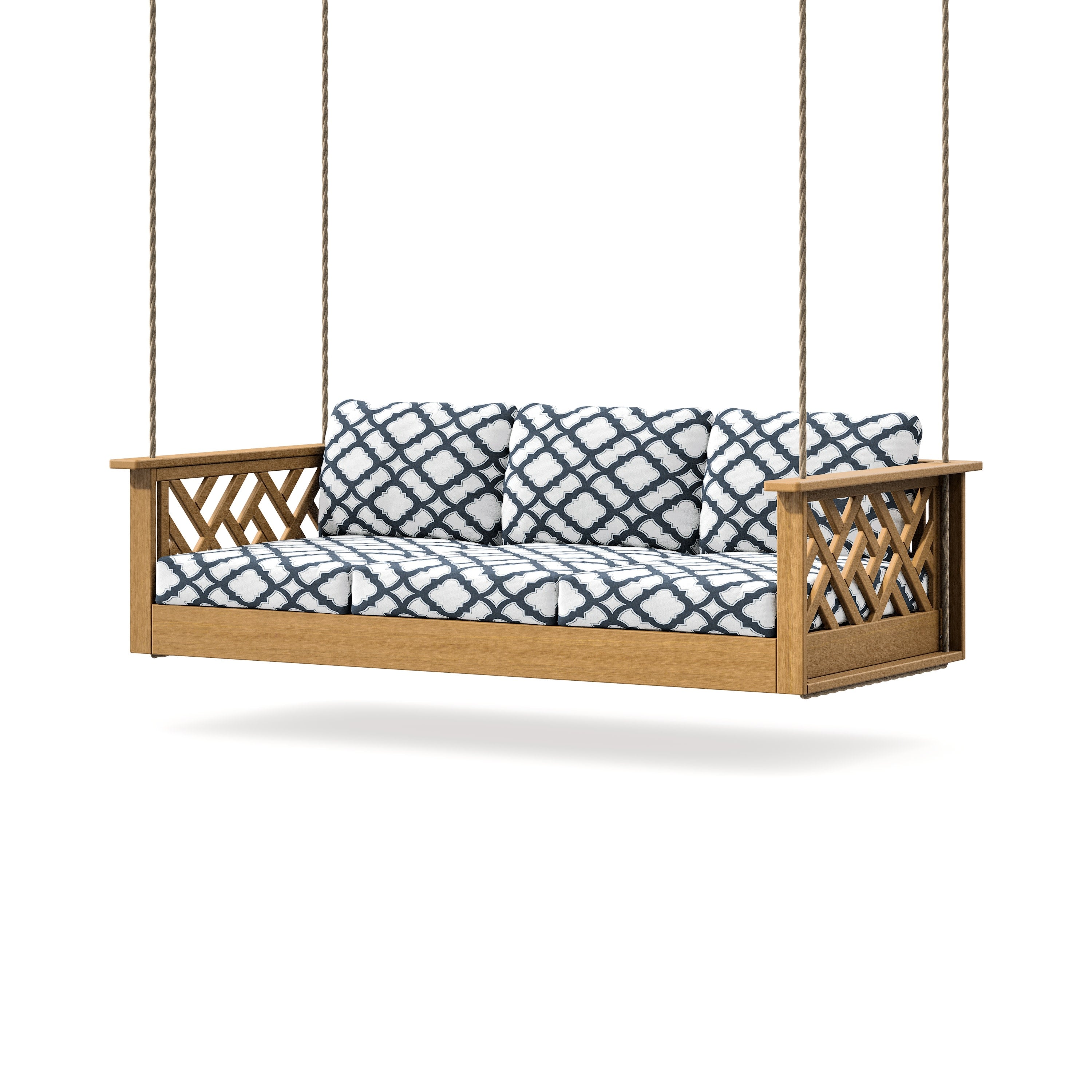 Chippendale Daybed Swing in Natural / Trellis Marine Indigo